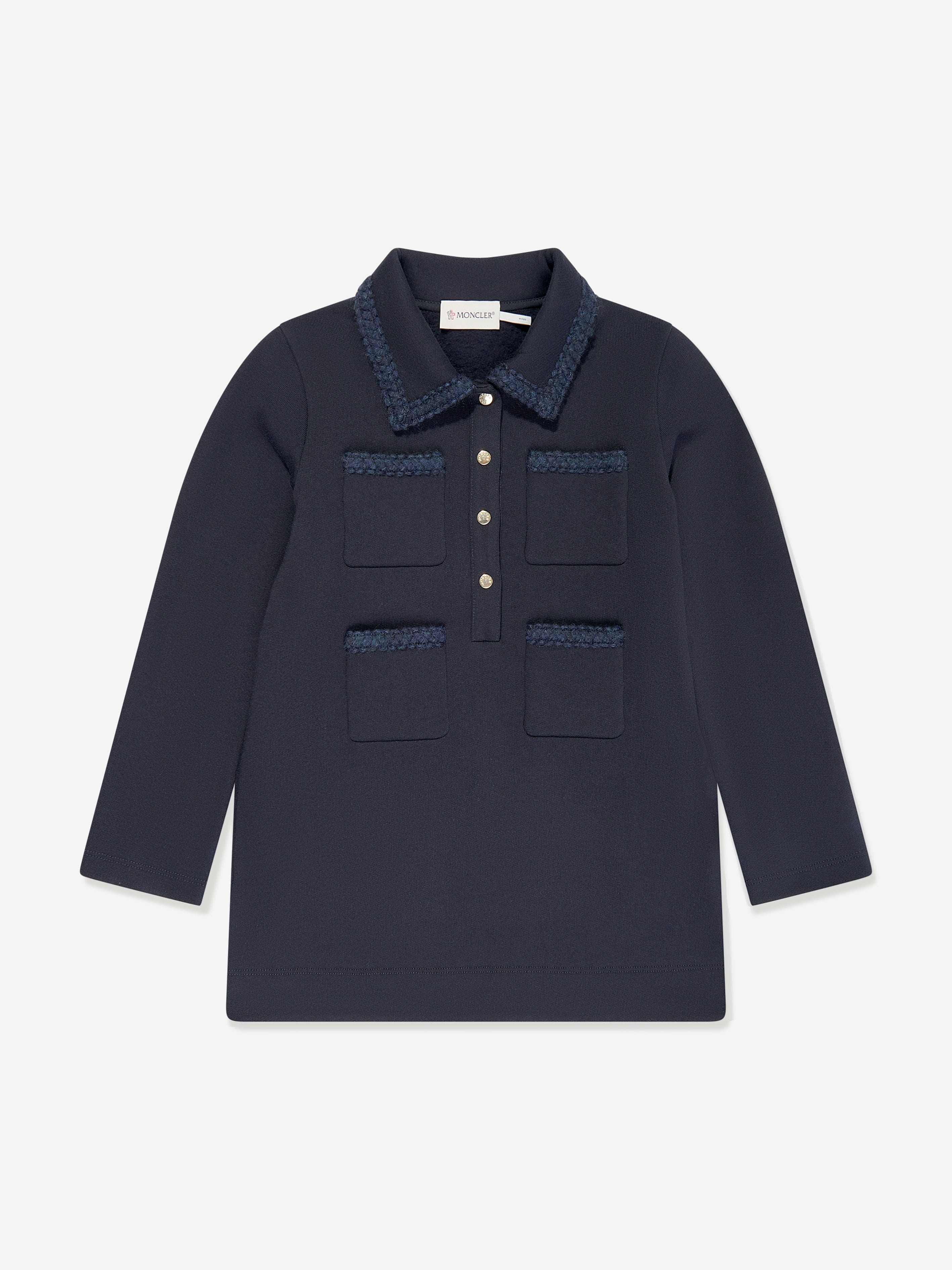 Moncler Enfant Girls Pocket Polo Dress in Navy Cheap View