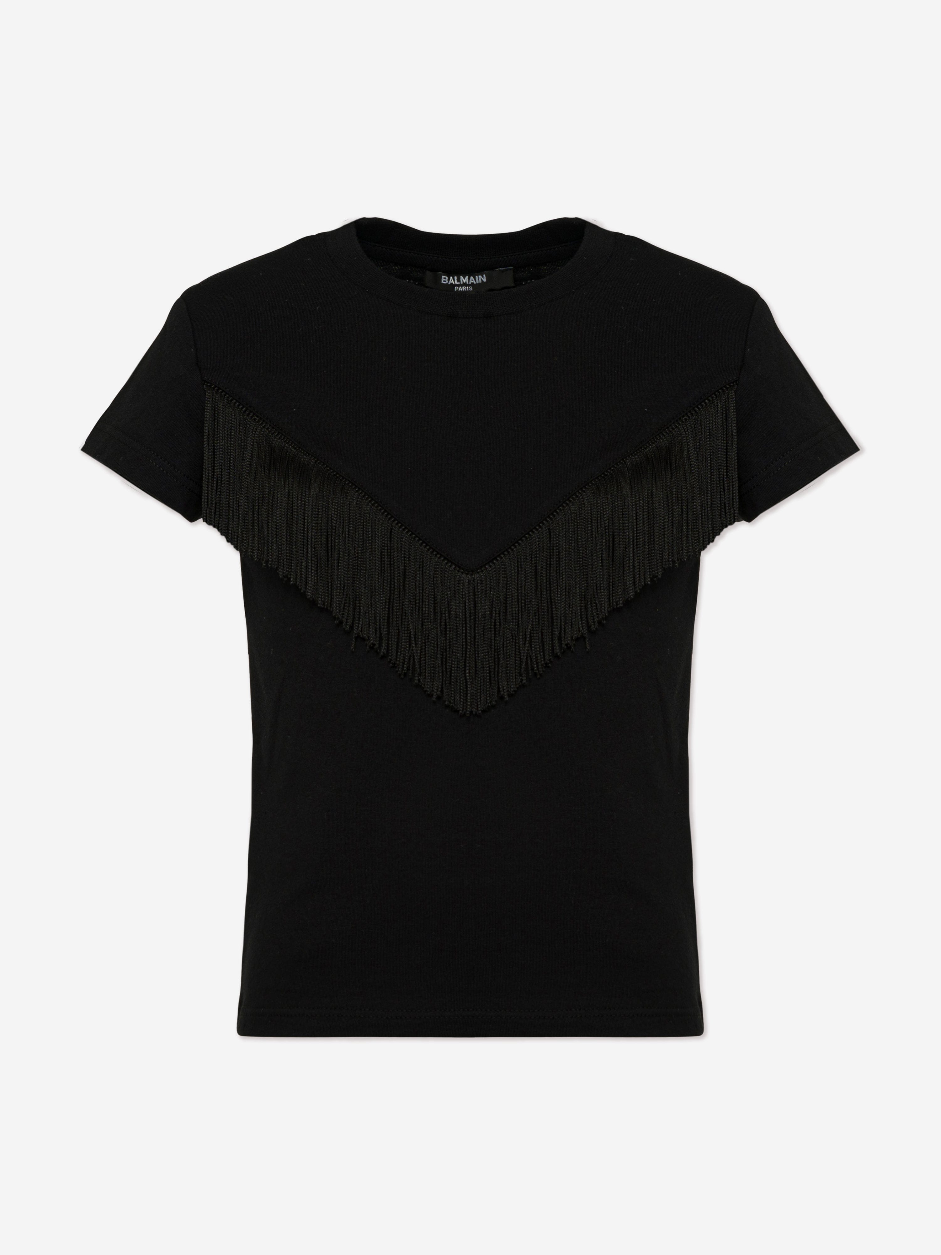 Balmain Girls Fringed T-Shirt in Black Cheap Sale Pay With Visa