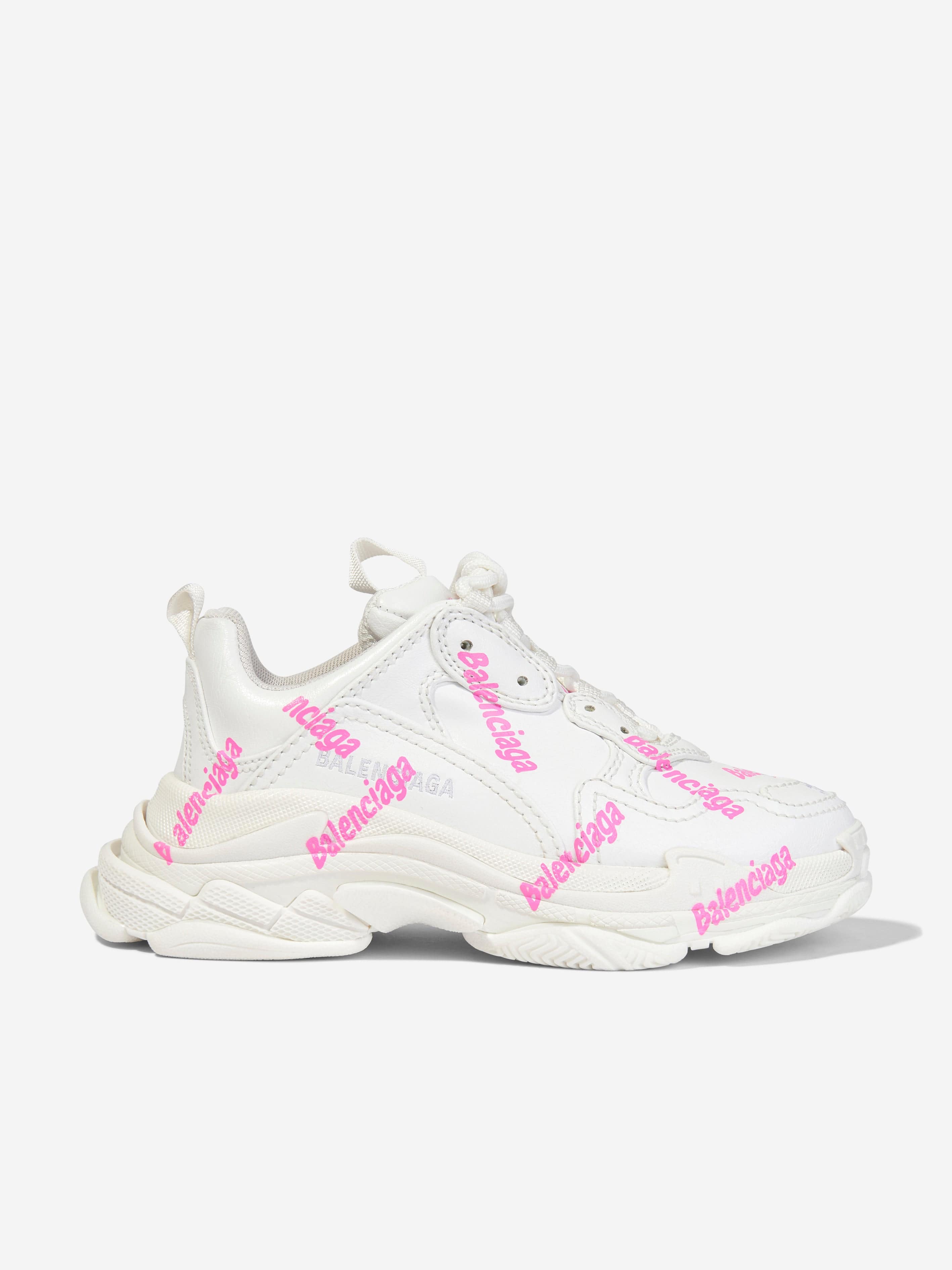 Balenciaga Girls Triple S Logo Trainers in White Best Seller Cheap Pice