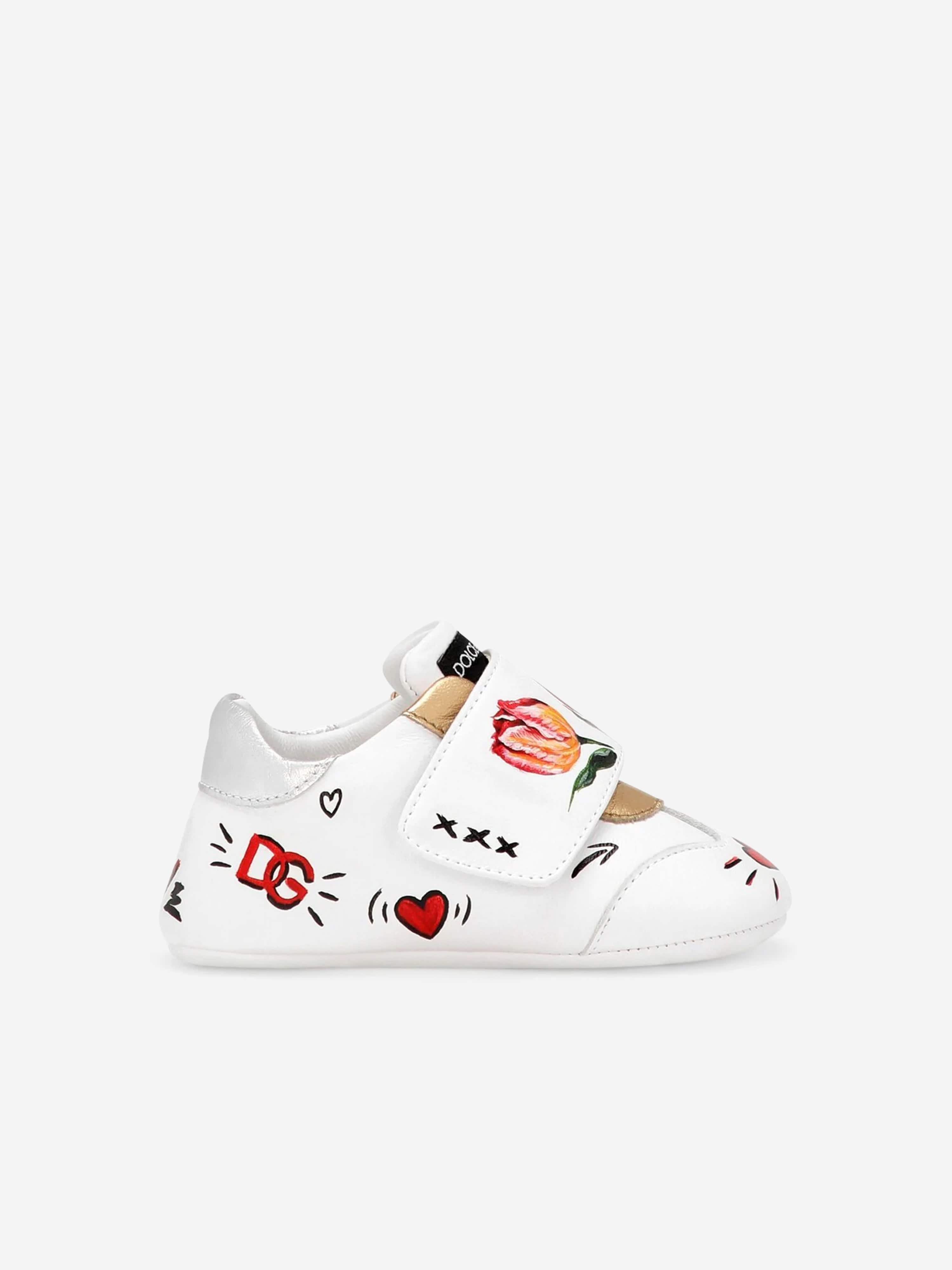 Dolce & Gabbana Baby Girls Leather Pre-Walker Trainers in White Fashion Style Online