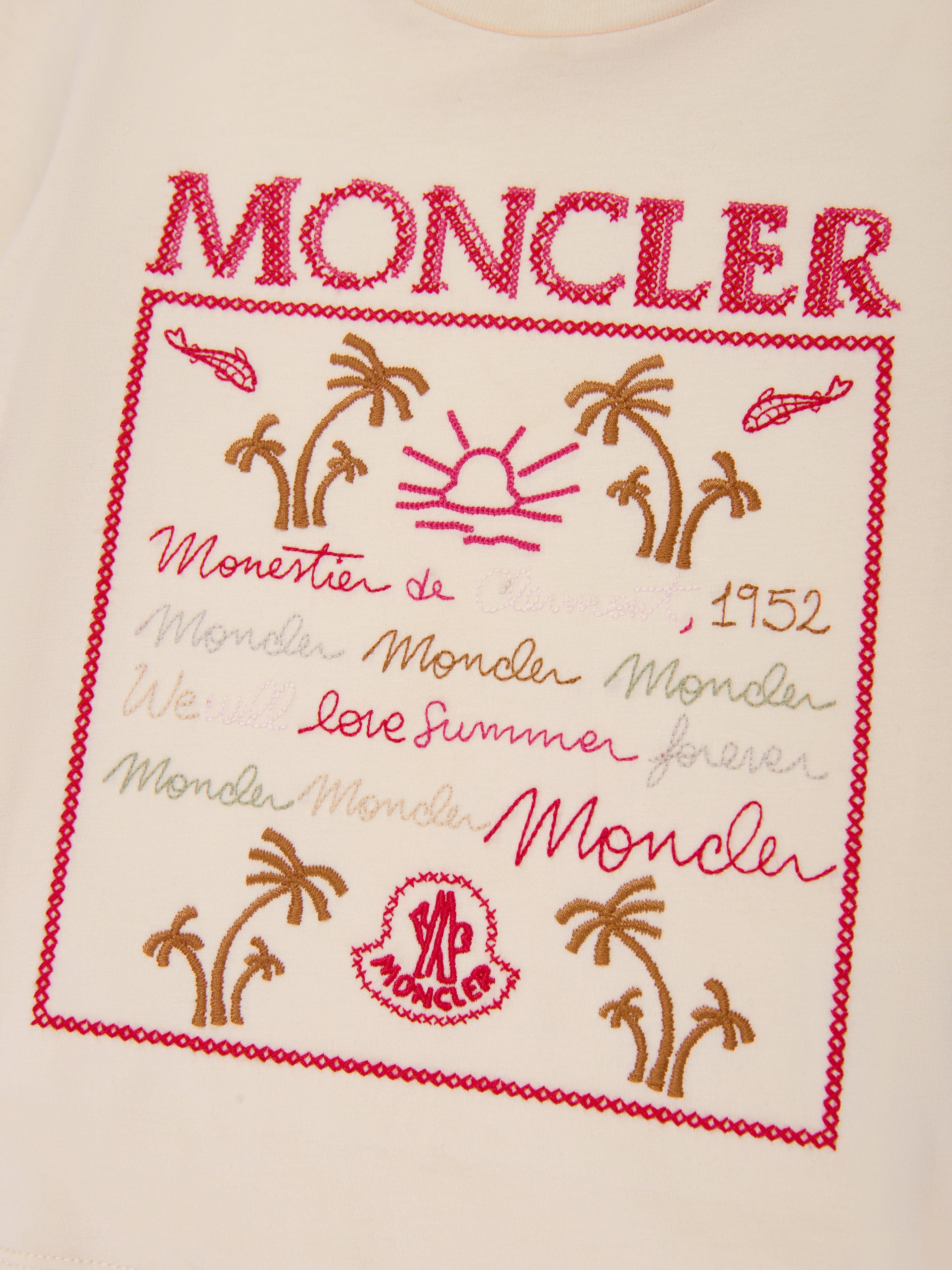 Moncler Enfant Girls Palm Trees Logo T-Shirt in Ivory Free Shipping Cheap