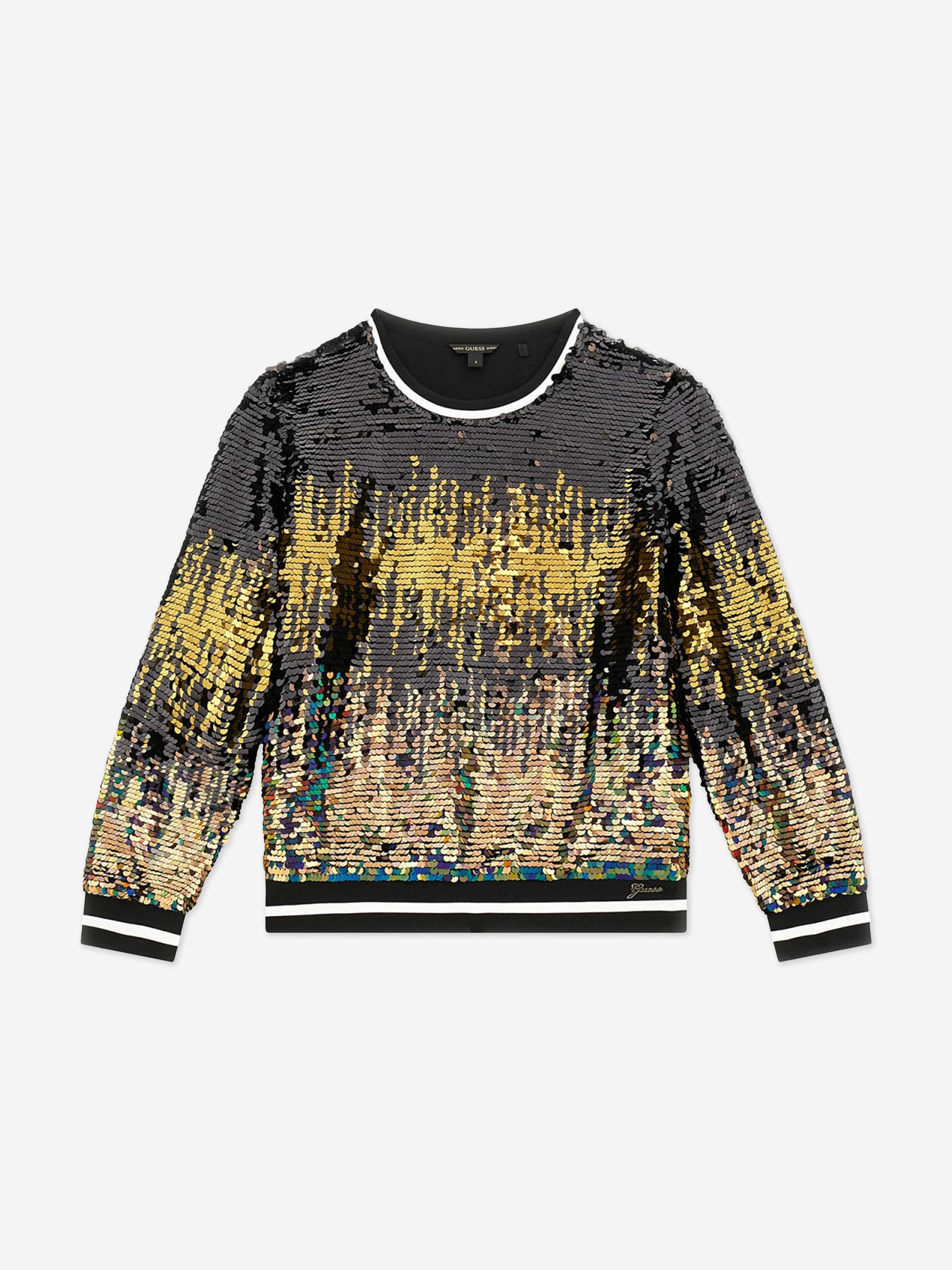 Guess Girls Sequinned Sweatshirt in Black Manchester For Sale