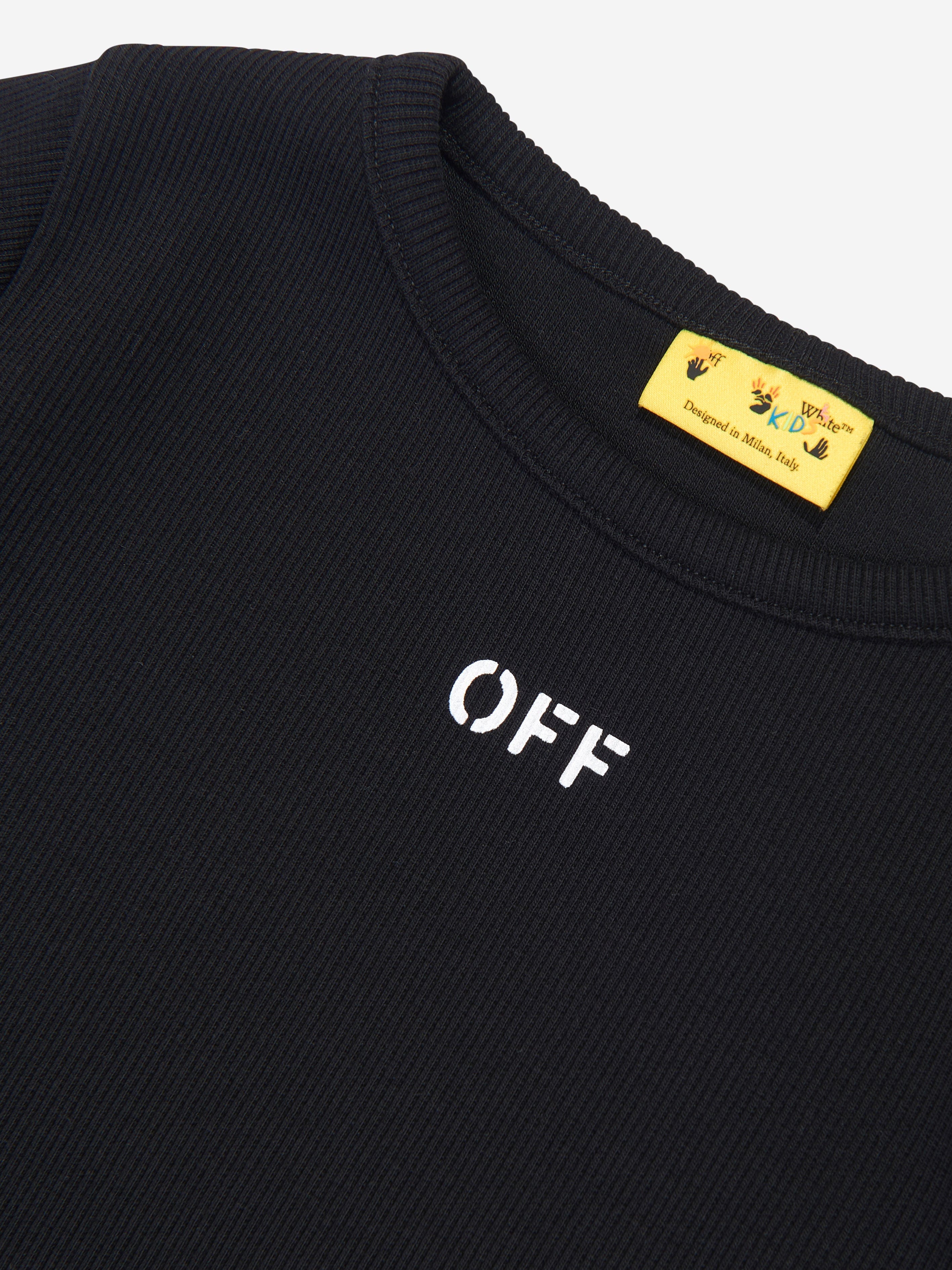 Off-White Girls Off Stamp Ribbed Dress in Black Wiki For Sale