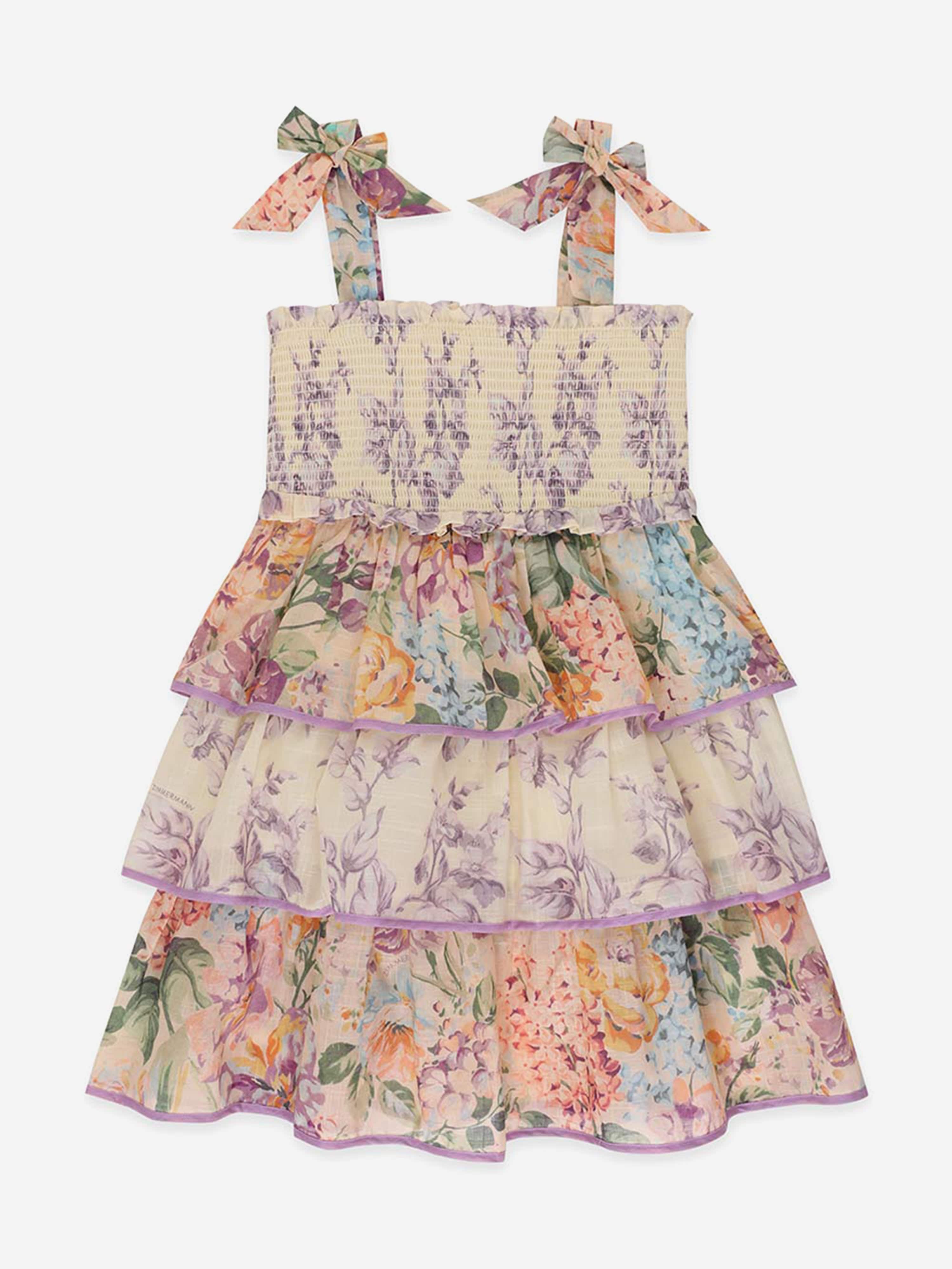 Zimmermann Girls Halliday Tiered Dress in Multicolour Clearance Cheapest Pice