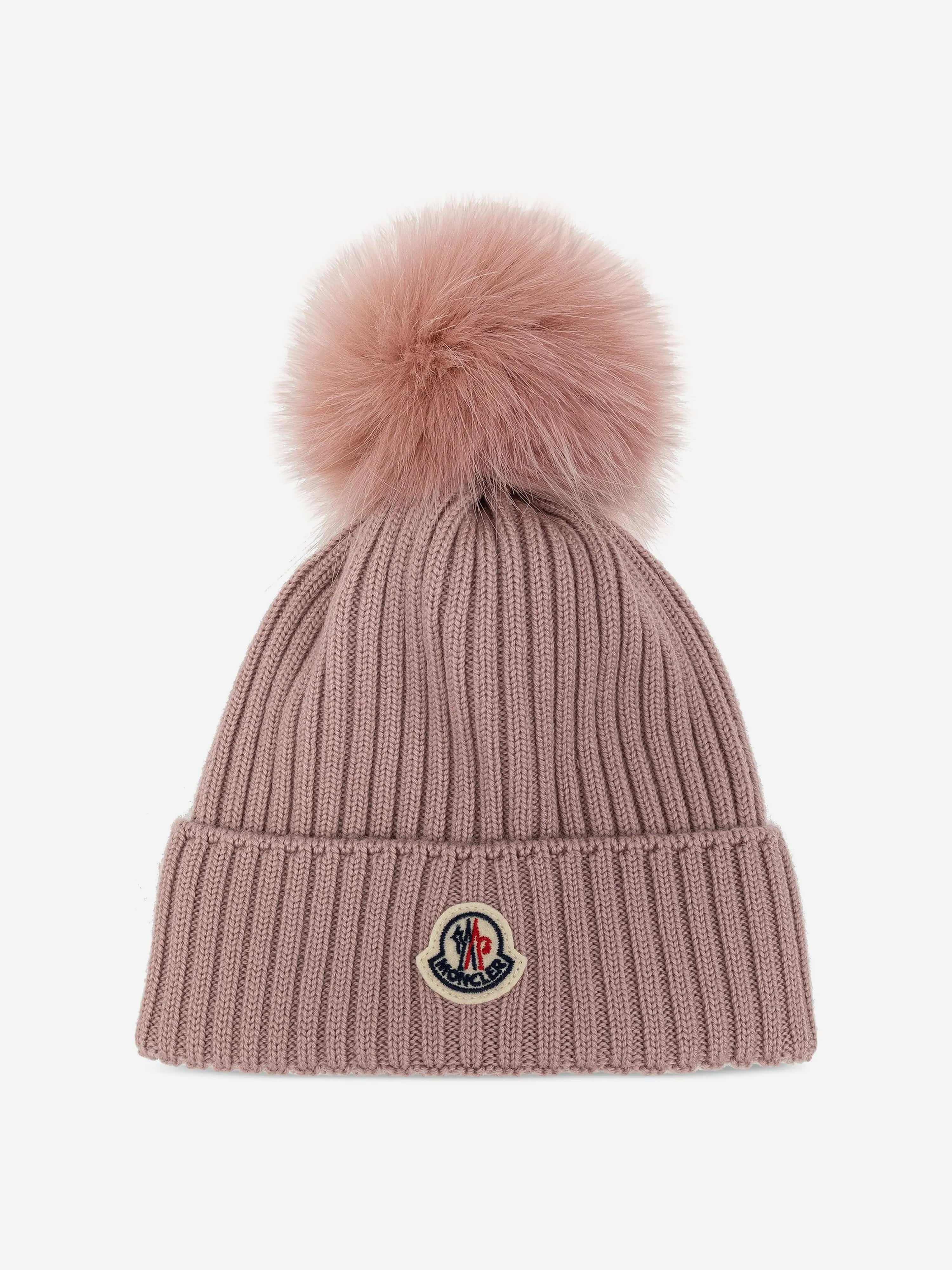 Moncler Enfant Girls Wool Pom Pom Hat in Pink For Sale Sale Online