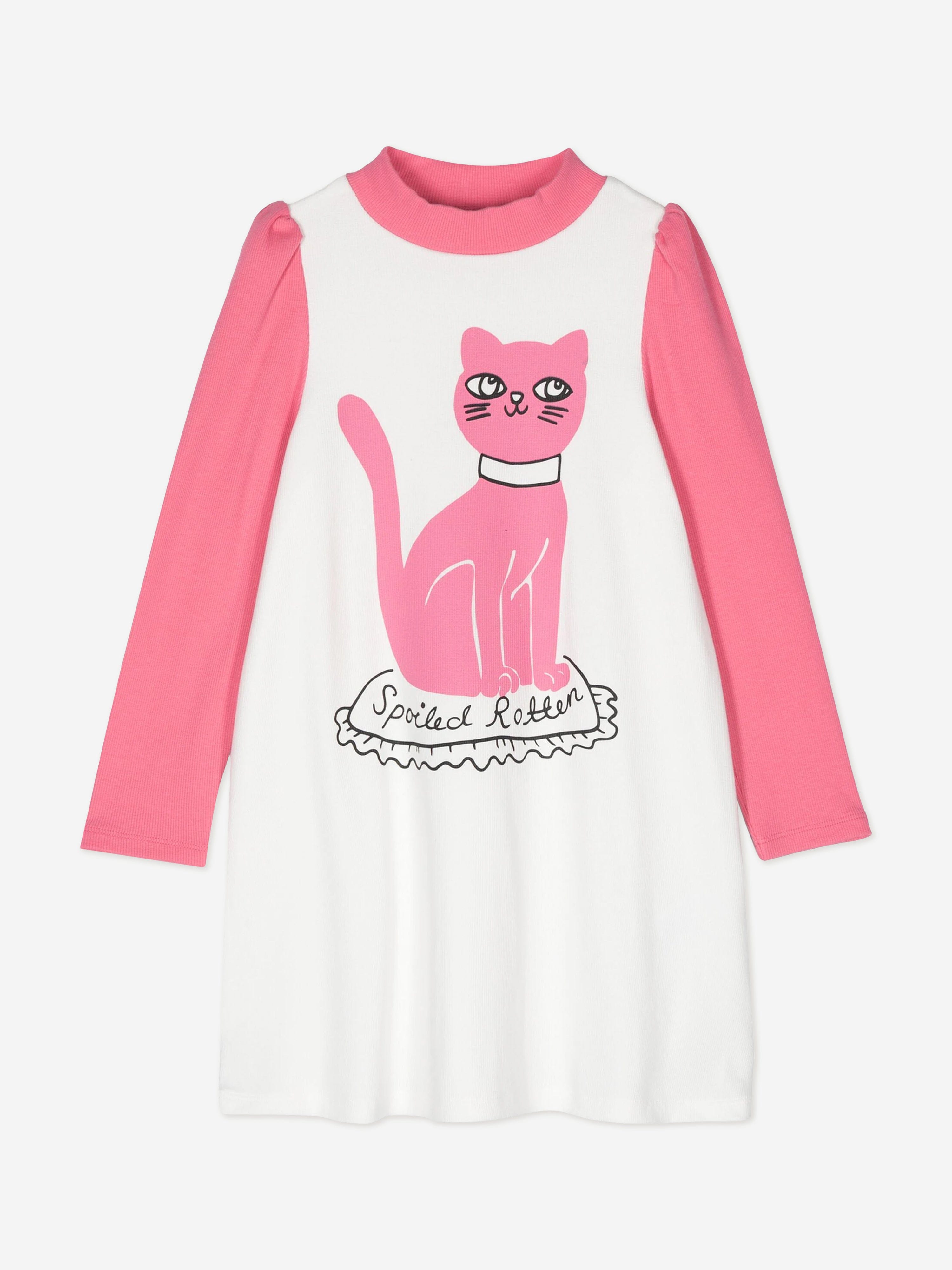 Mini Rodini Girls Cat Dress in White Clearance Online Official Site