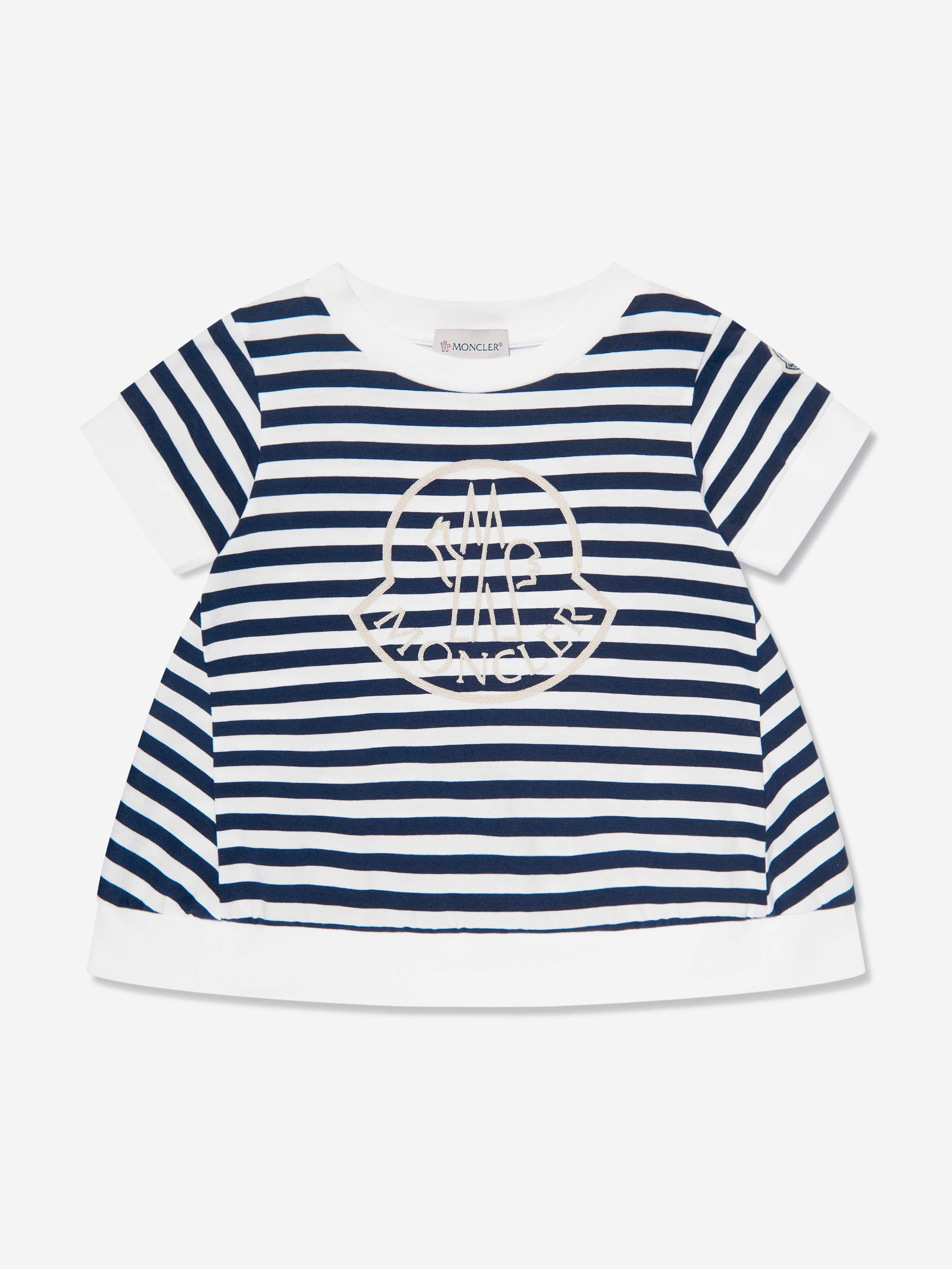 Moncler Enfant Girls Striped Logo T-Shirt in Navy Free Shipping For Sale