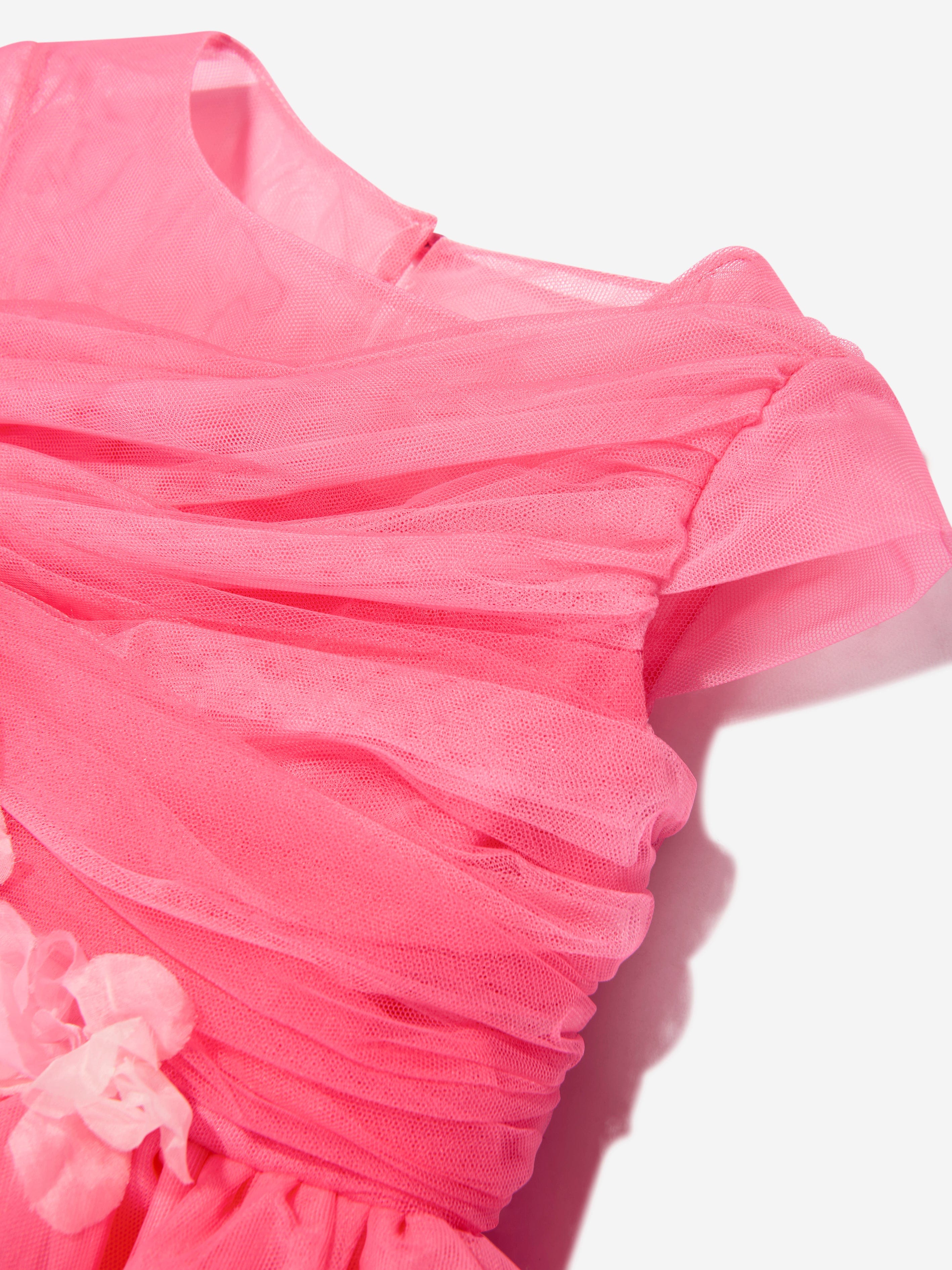Marchesa Girls Draped Bodice Flower Embellished Tulle Gown in Pink Outlet Nicekicks