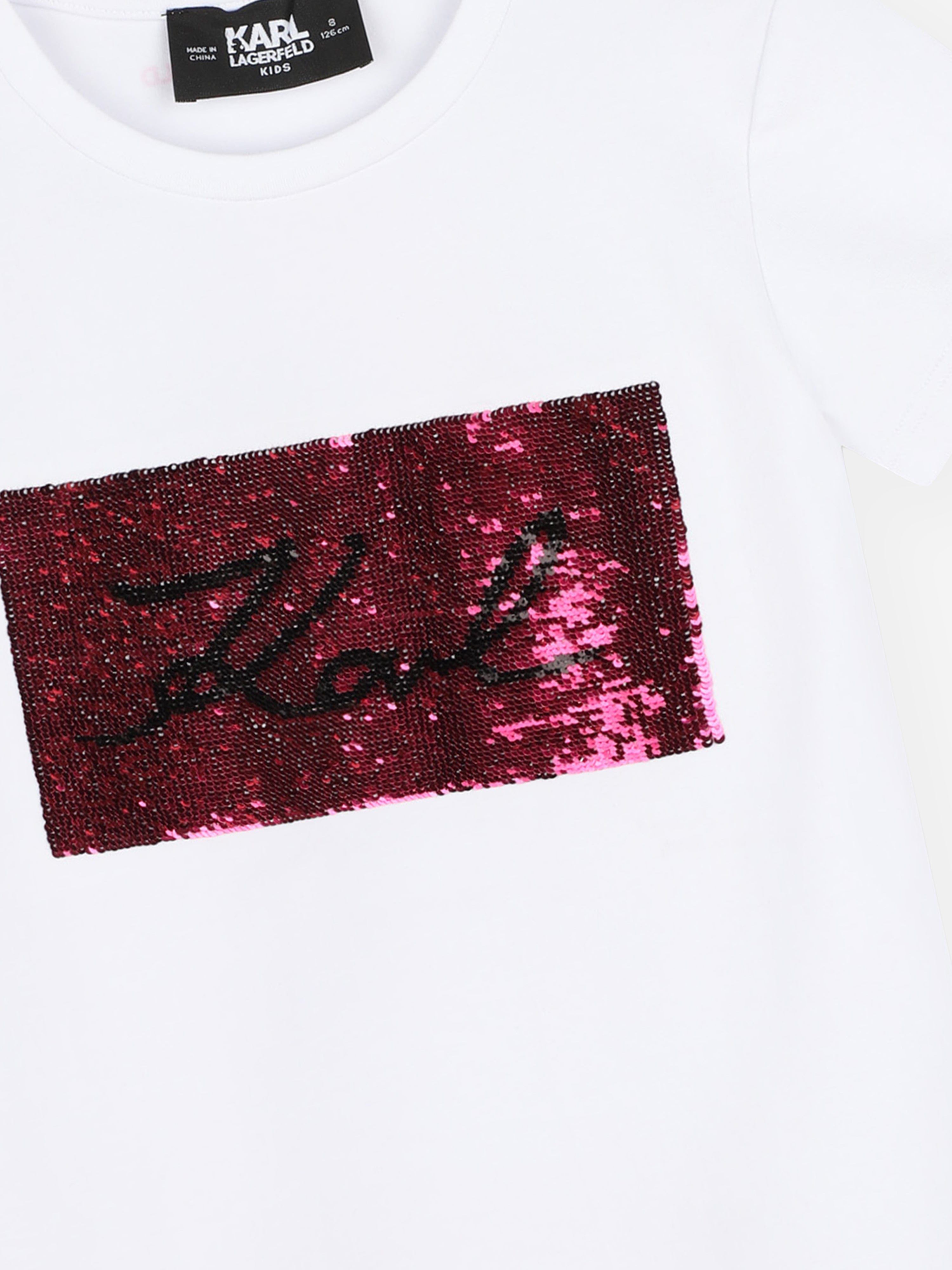 Karl Lagerfeld Girls Signature Logo T-Shirt in White Clearance Geniue Stockist