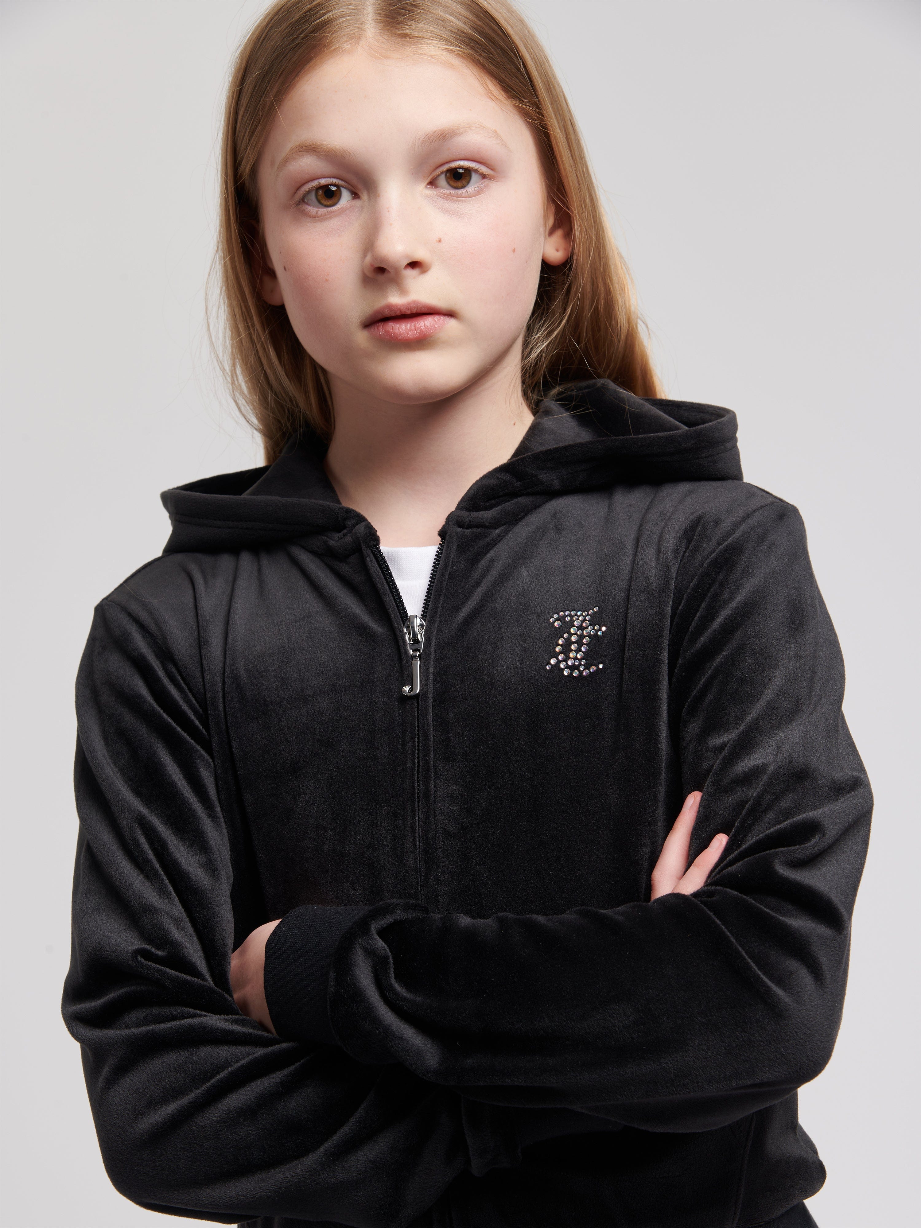 Juicy Couture Girls Diamante Logo Zip Up Top in Black Largest Supplier