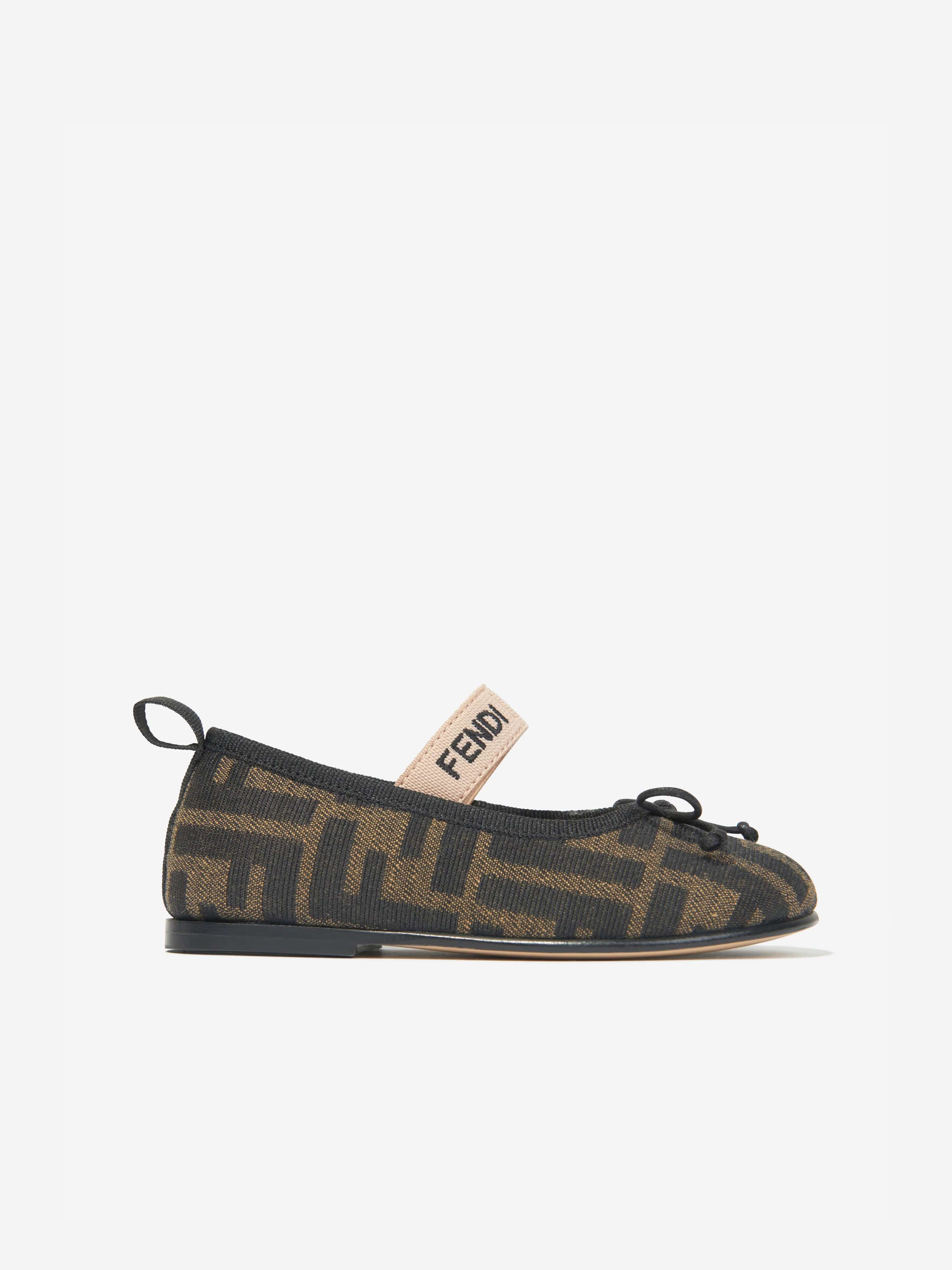 Fendi Girls FF Jacquard Ballerinas in Brown Free Shipping Recommend