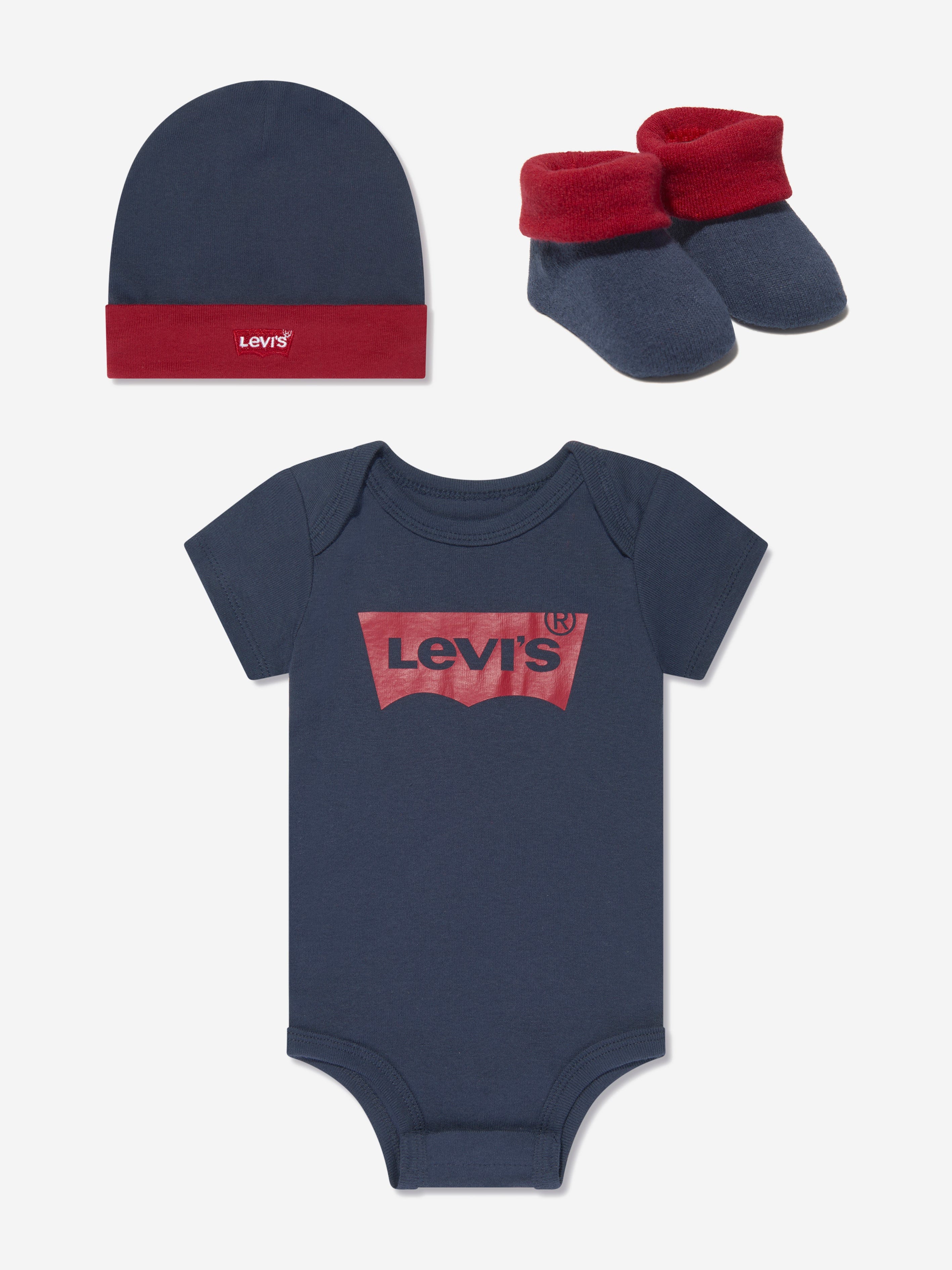 Levi's Baby Batwing Onesie Hat and Bootie Set in Navy