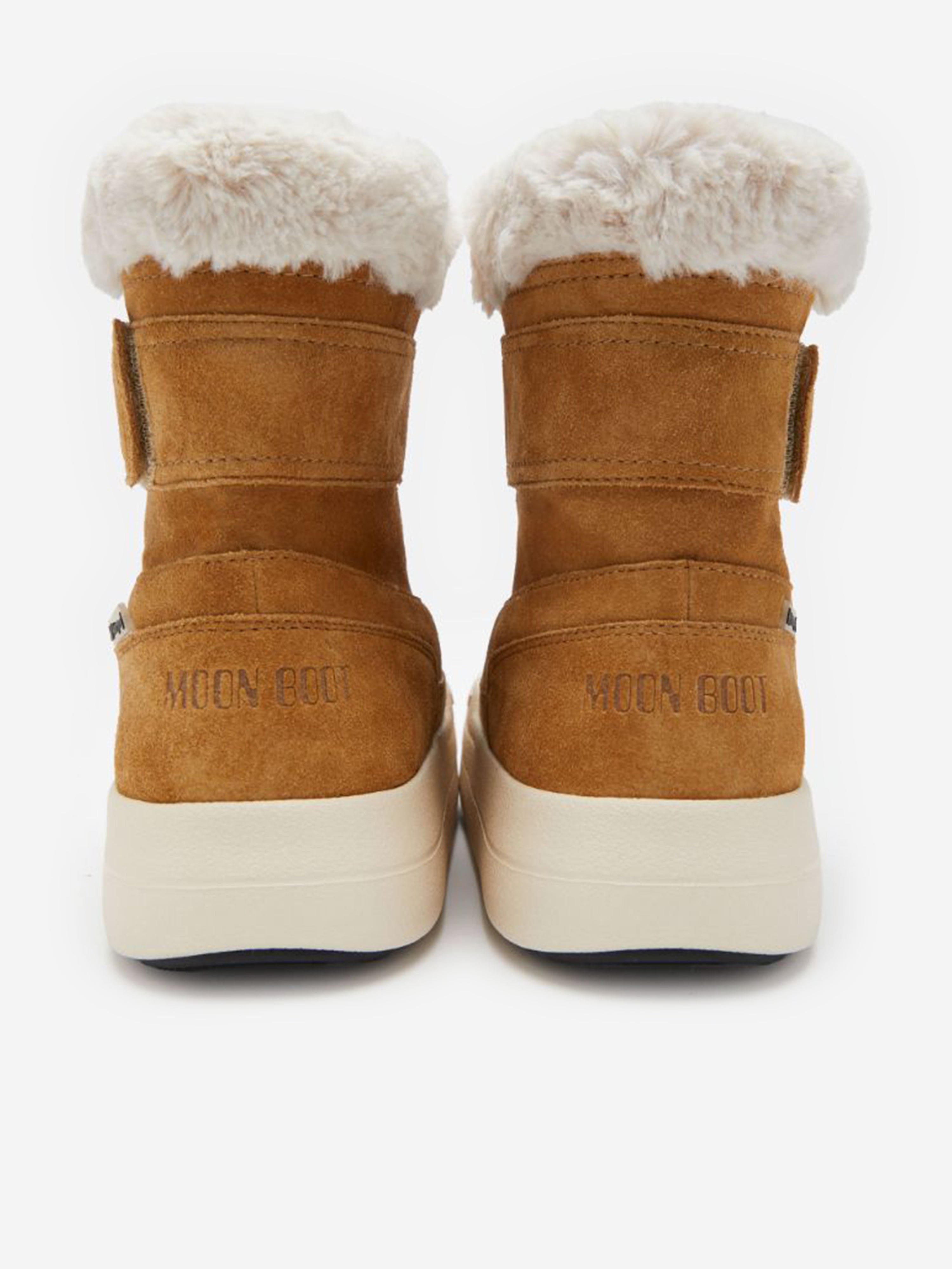 Moon Boot Girls JR Strap Suede Boots in Beige For Cheap