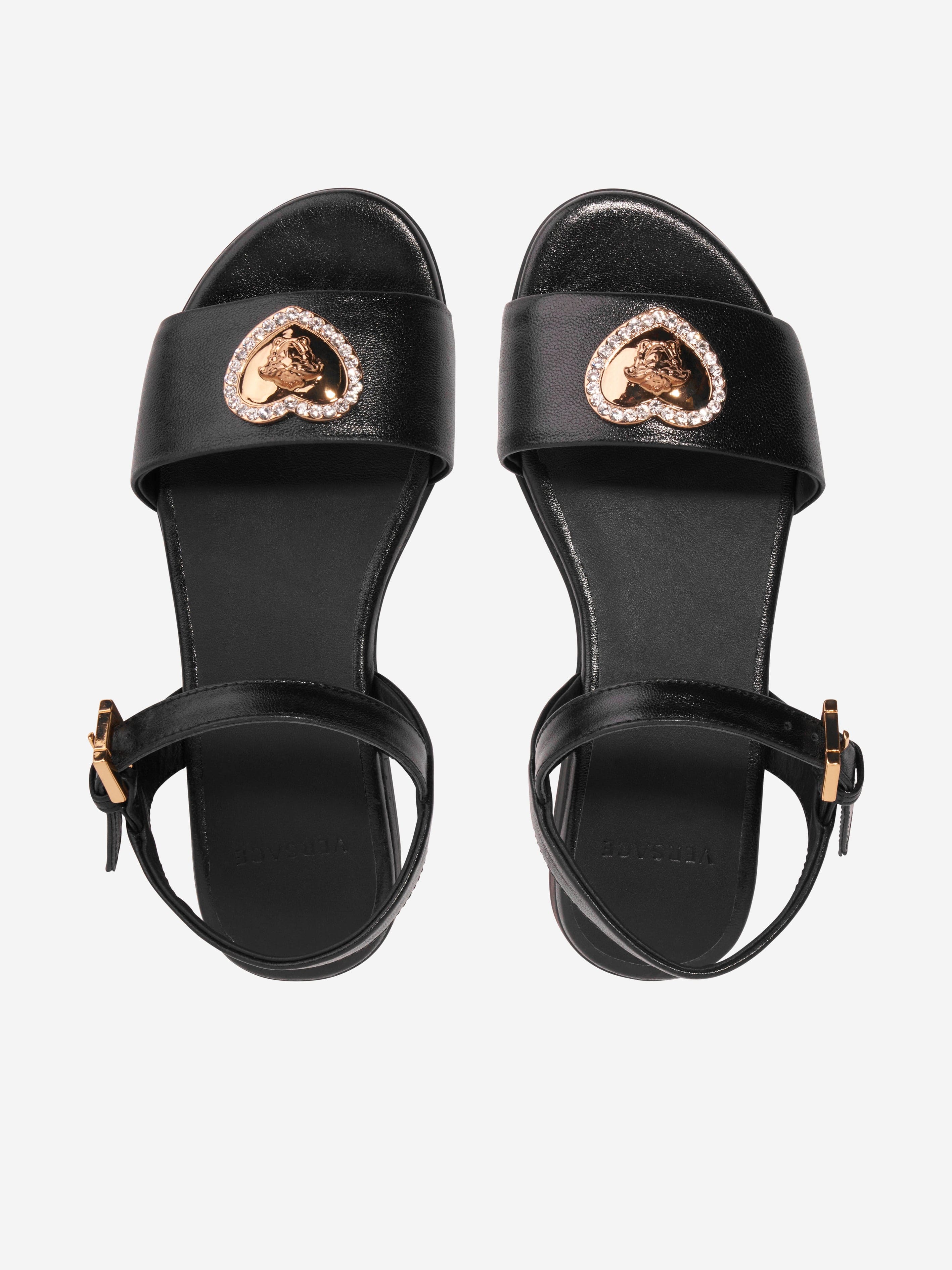 Versace Girls Heart Logo Sandals in Black Buy Cheap Wholesale Pice