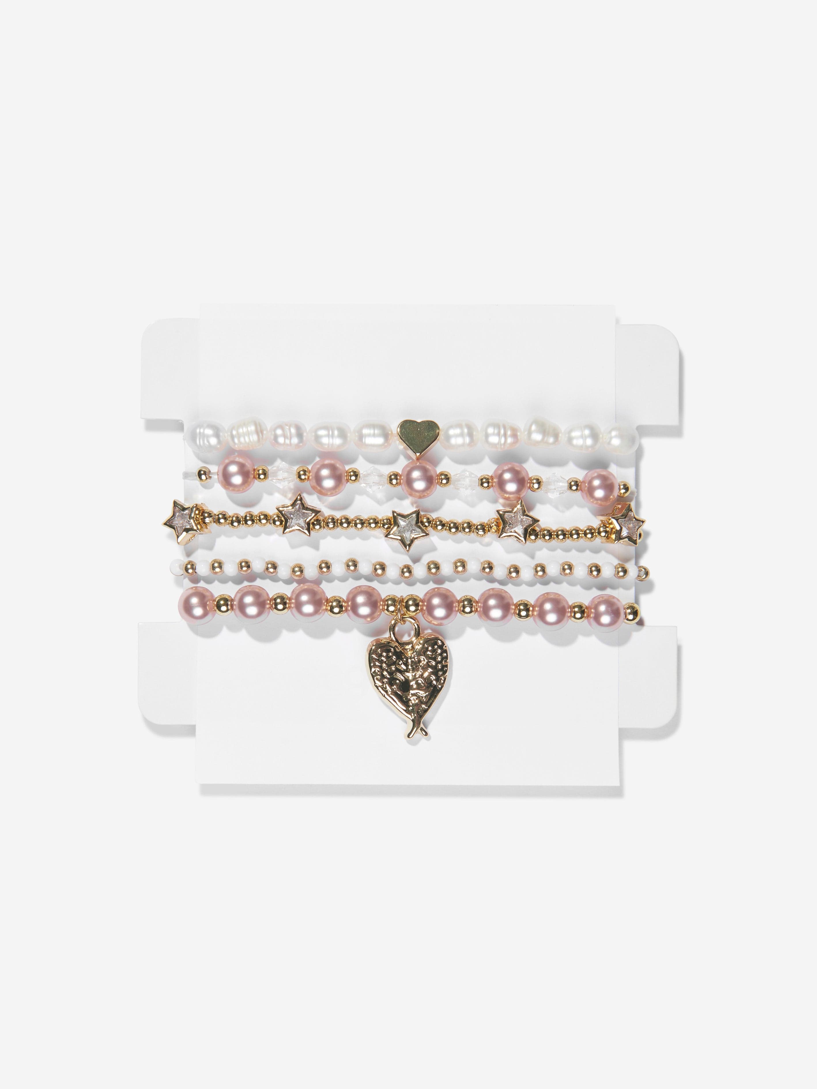 Angels Face Girls Pearl And Star Bracelet Set in Pink Sale Cheap Pices