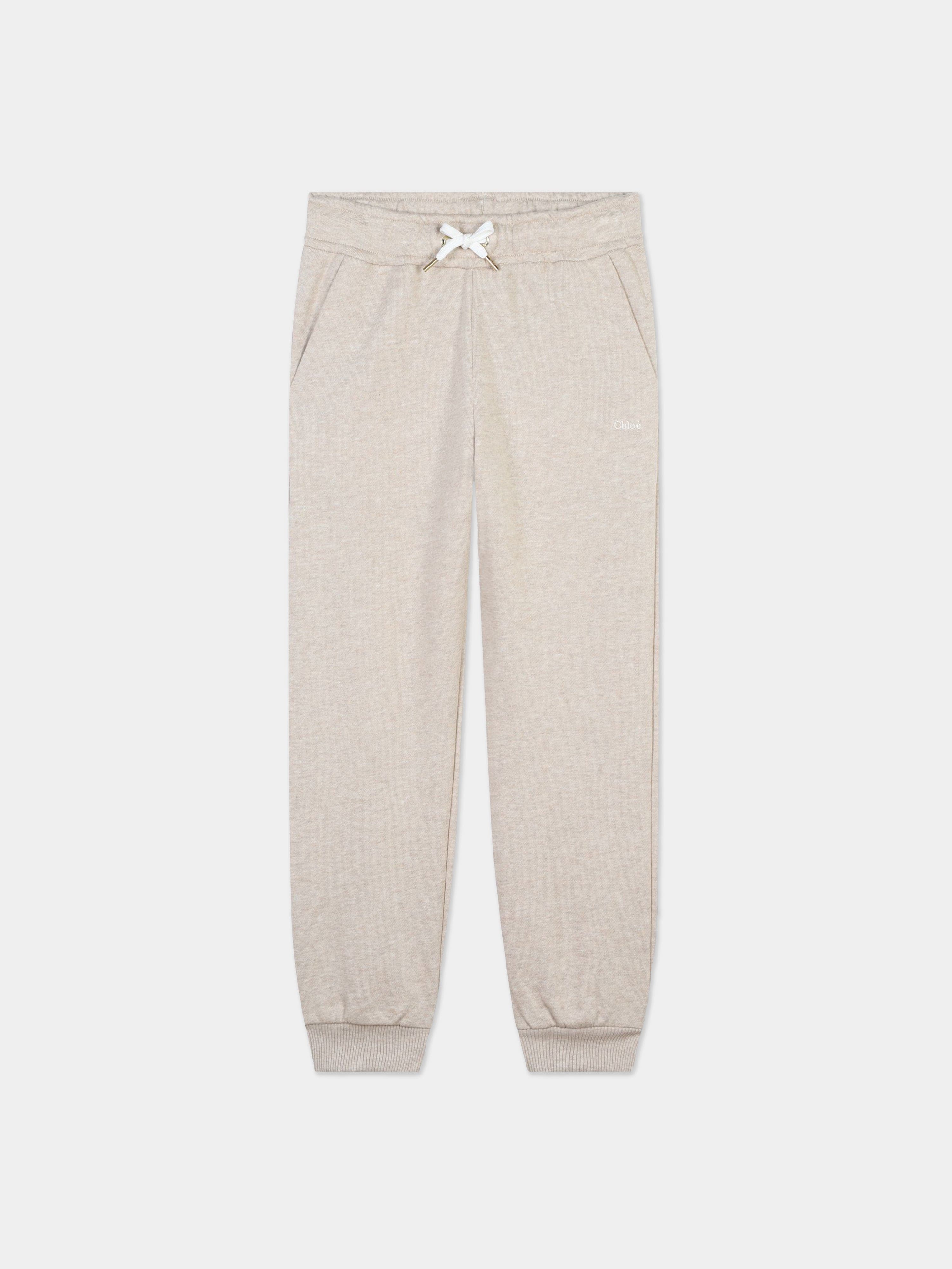 Chlo¨¦ Girls Embroidered Joggers in Beige Clearance Cheap Online
