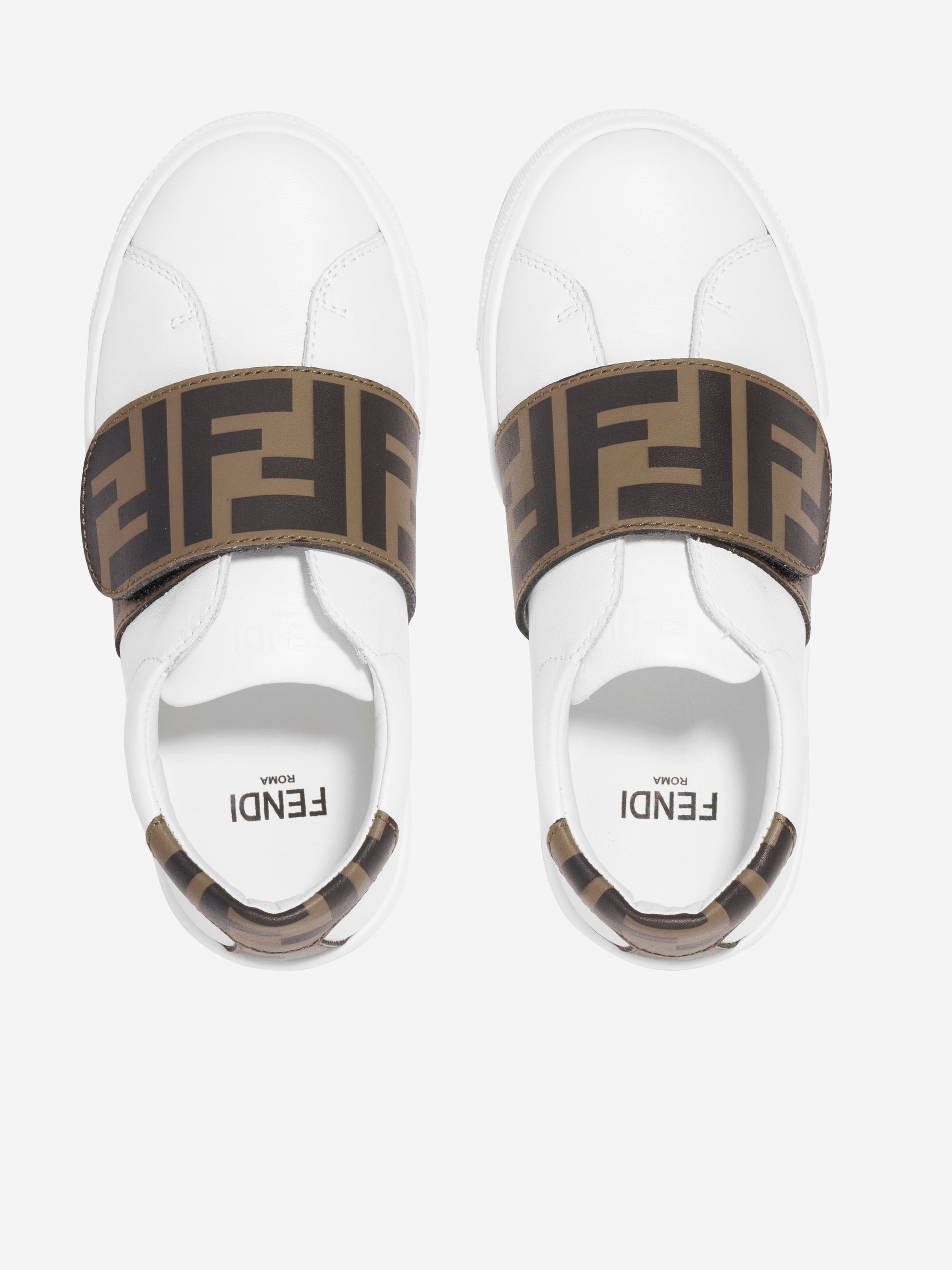 Fendi Kids Leather FF Logo Trainers in White Buy Cheap 100% Original