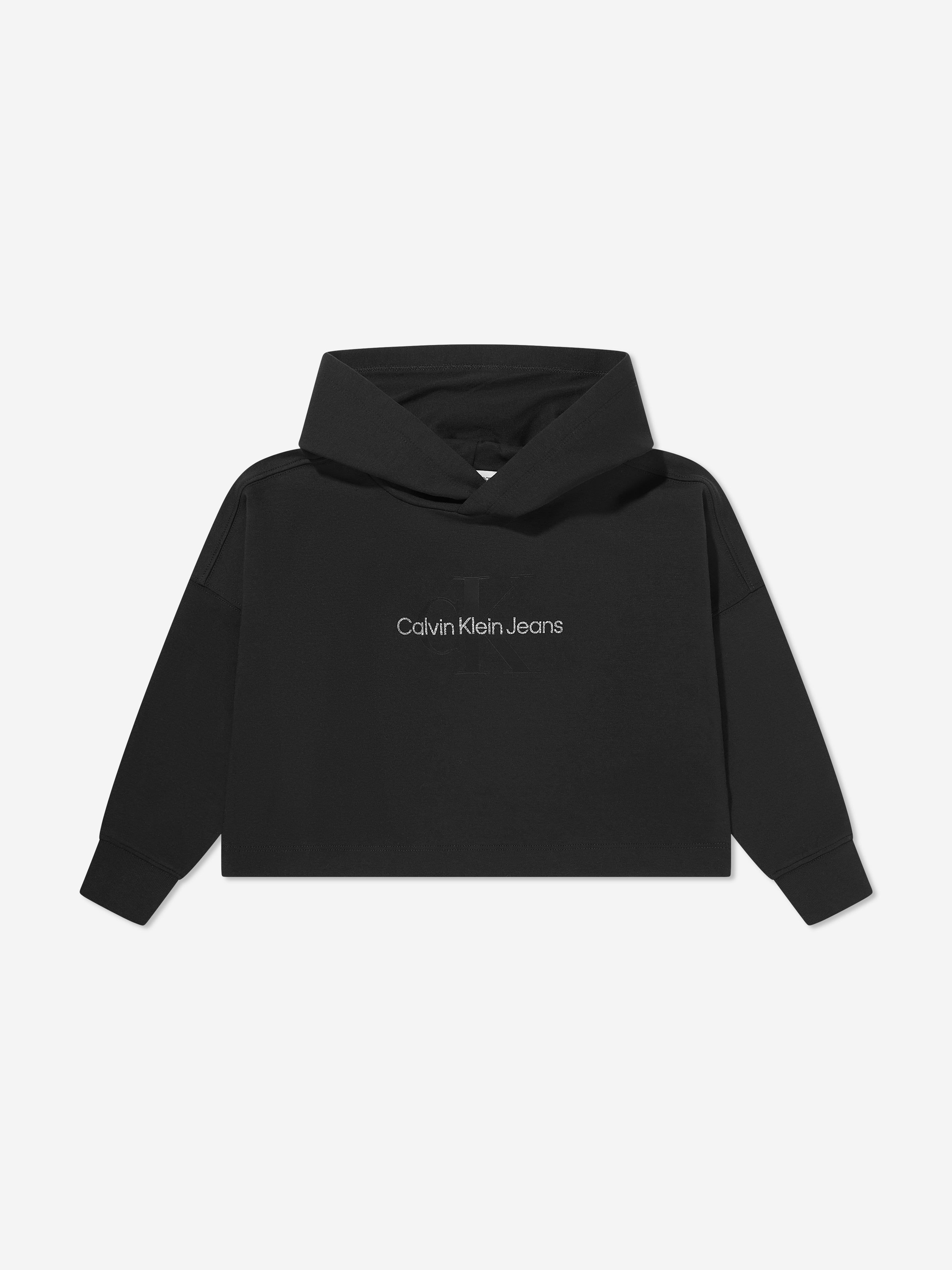 Calvin Klein Girls Glitter Monogram Hoodie in Black Outlet For You