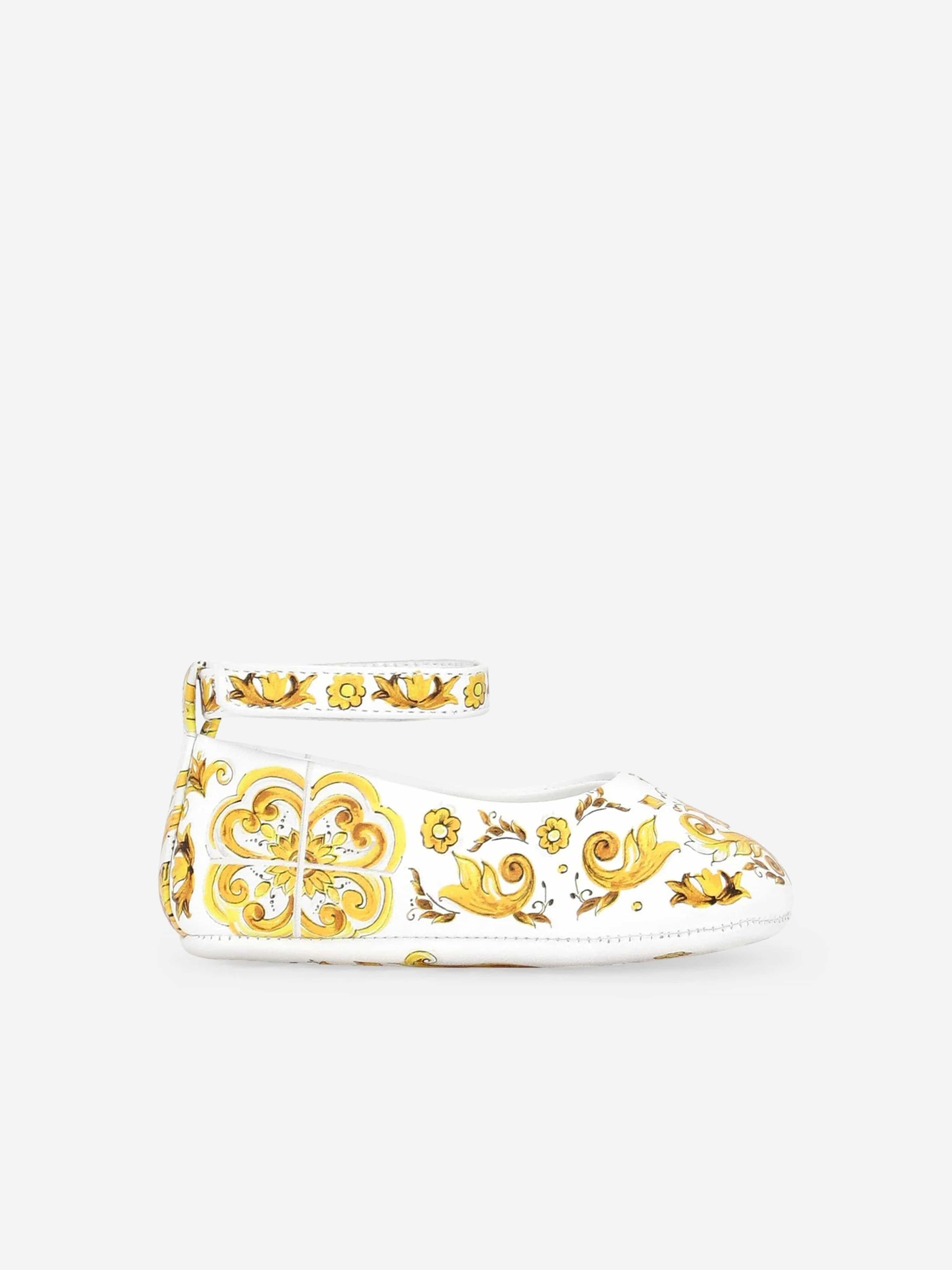 Dolce & Gabbana Baby Girls Leather Maiolica Pre-Walkers in Yellow Order Online