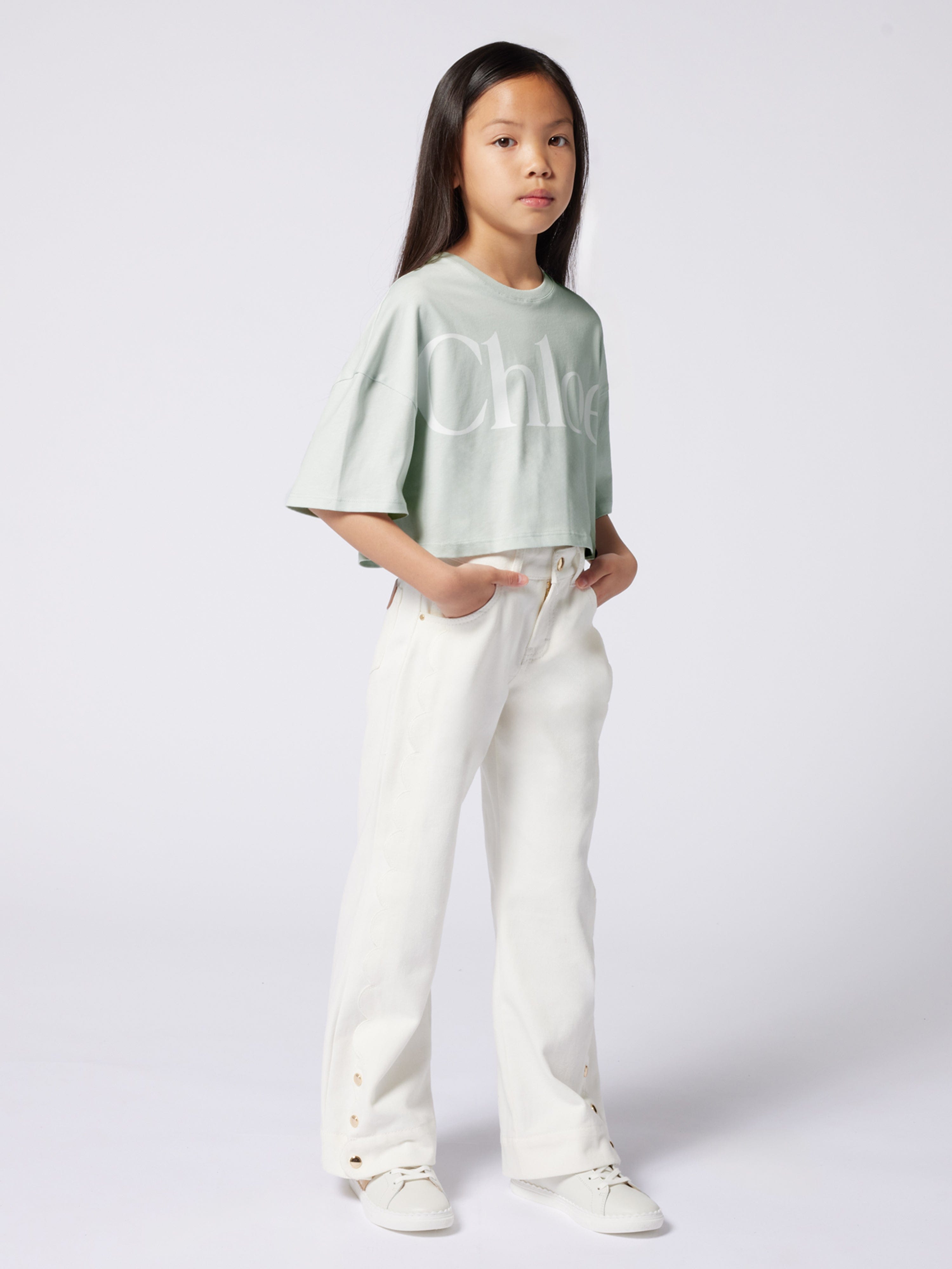 Chlo¨¦ Girls Denim Trousers in Ivory Sale Shop