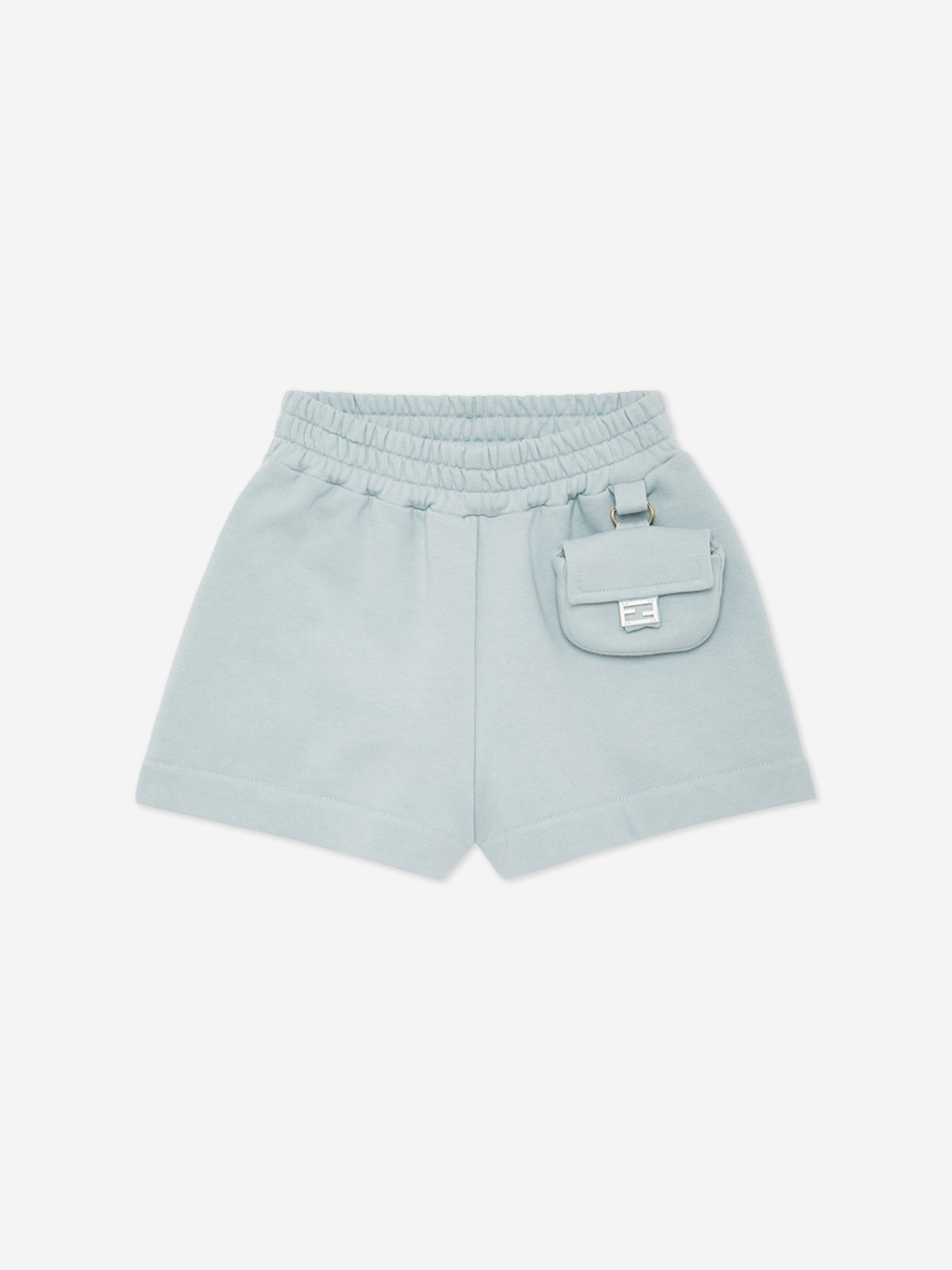 Fendi Girls Baguette Shorts in Blue Outlet Huge Surprise