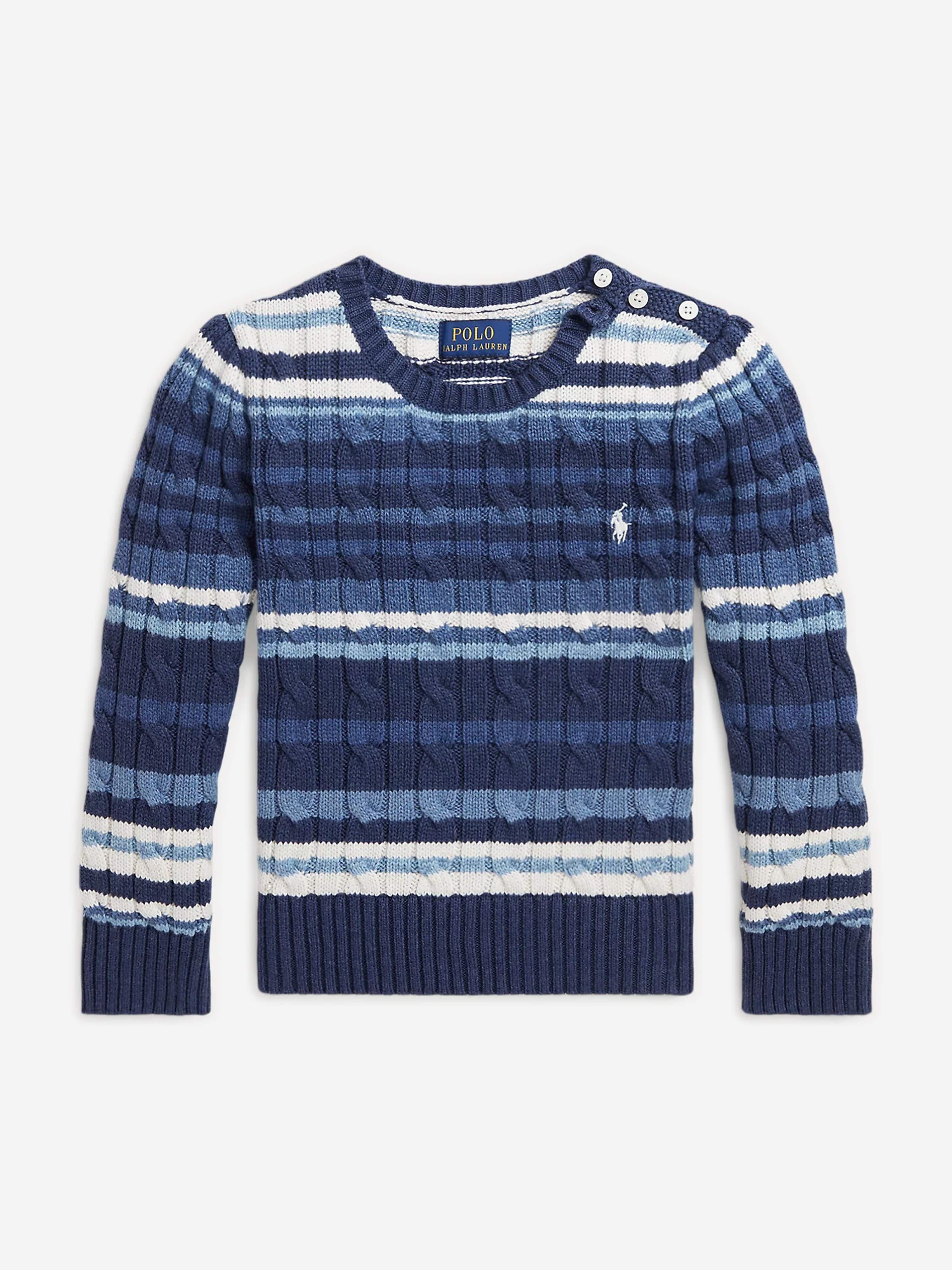 Ralph Lauren Girls Striped Logo Jumper in Blue For Sale Top Quality