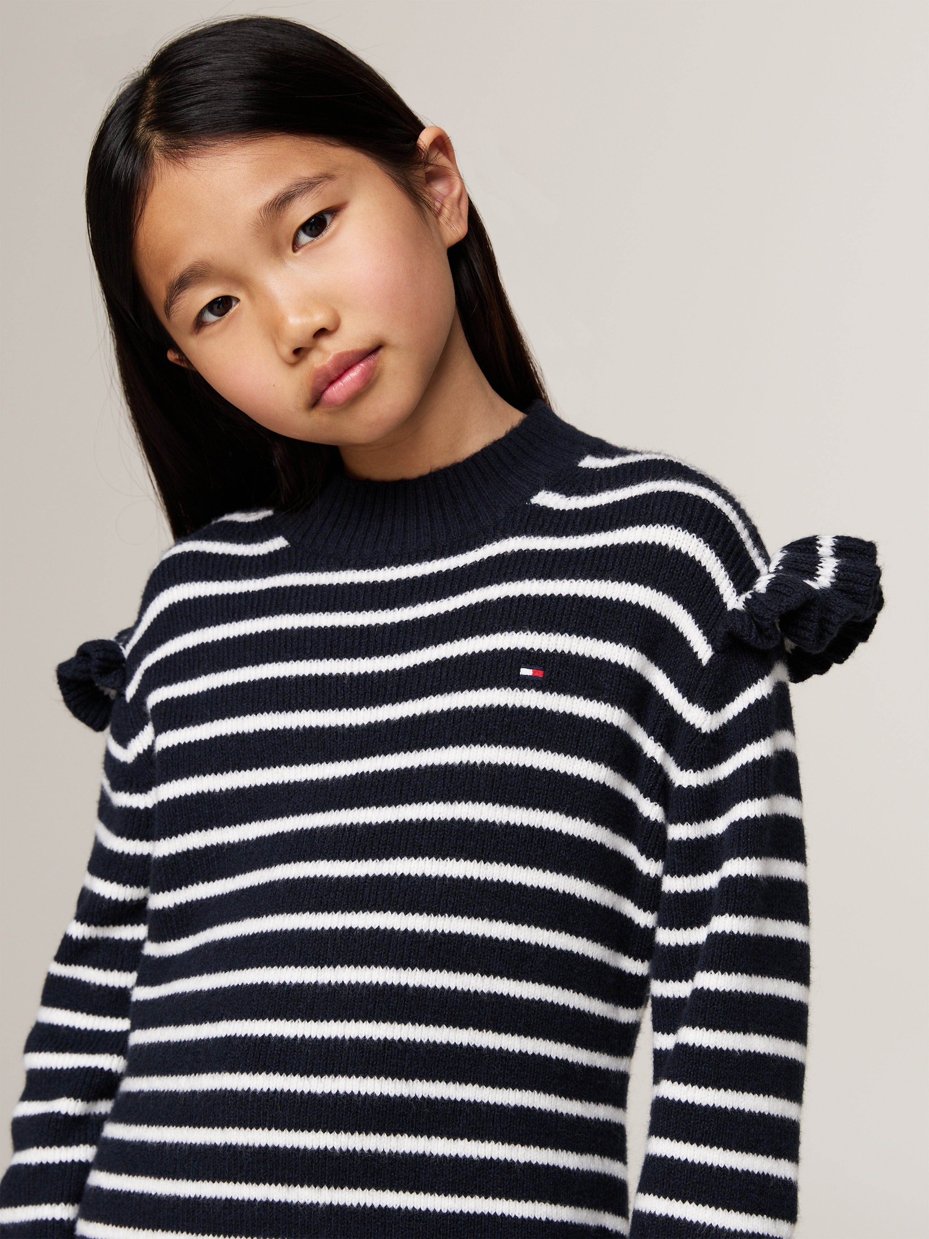 Tommy Hilfiger Girls Striped Ruffle Skater Dress in Navy Sale Clearance