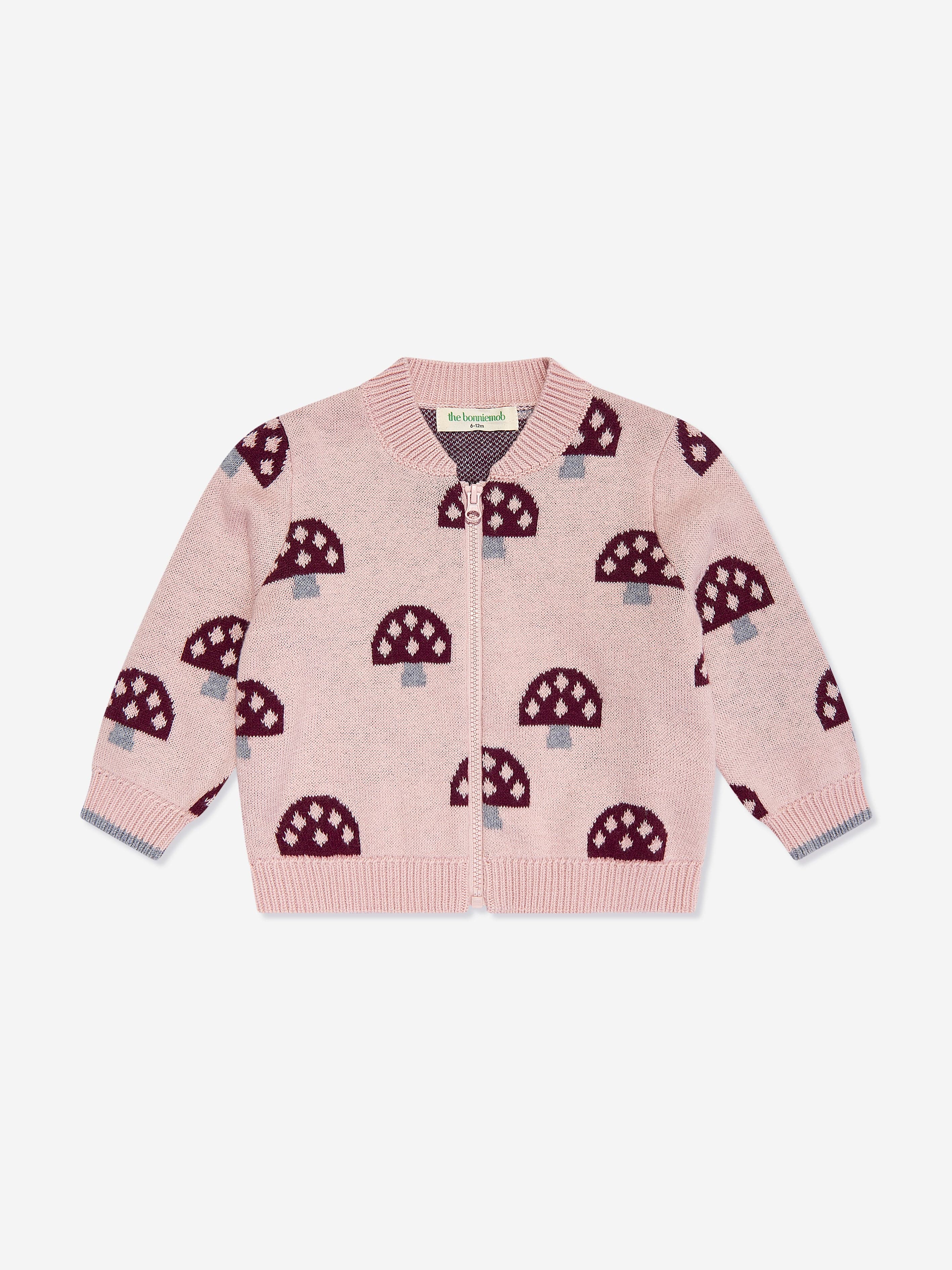 The Bonnie Mob Girls Mushroom Knit Cardigan in Pink Clearance Pices