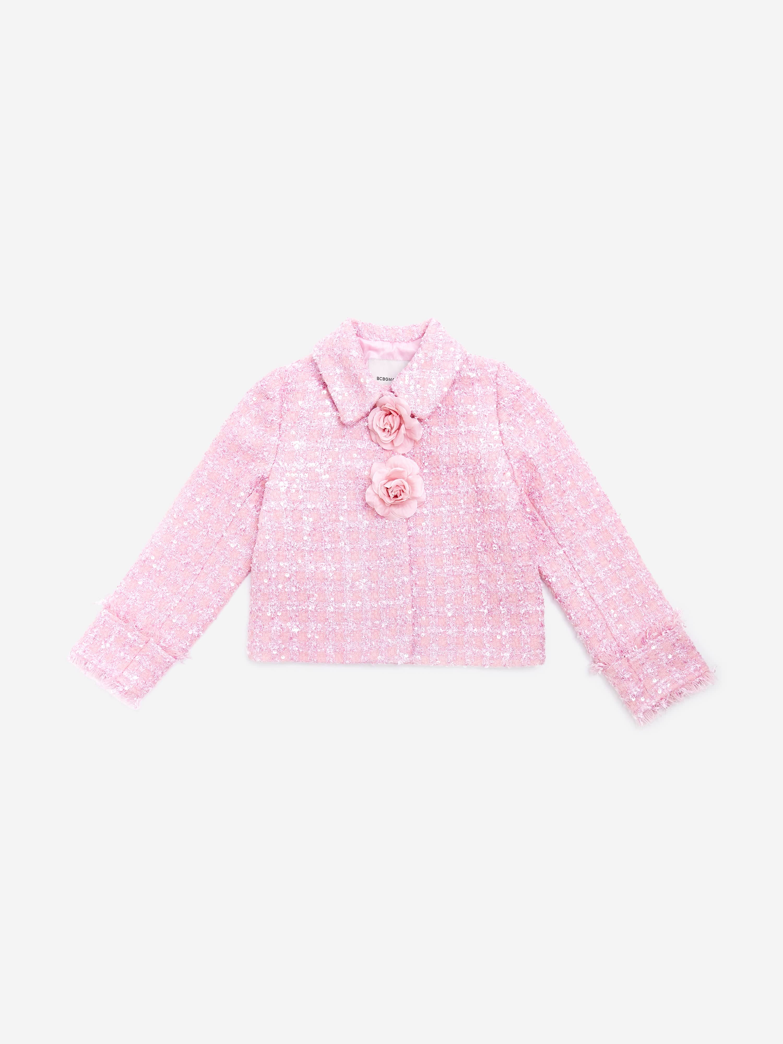 BCBG Girls Rose Tweed Jacket in Pink Sale Fast Delivery