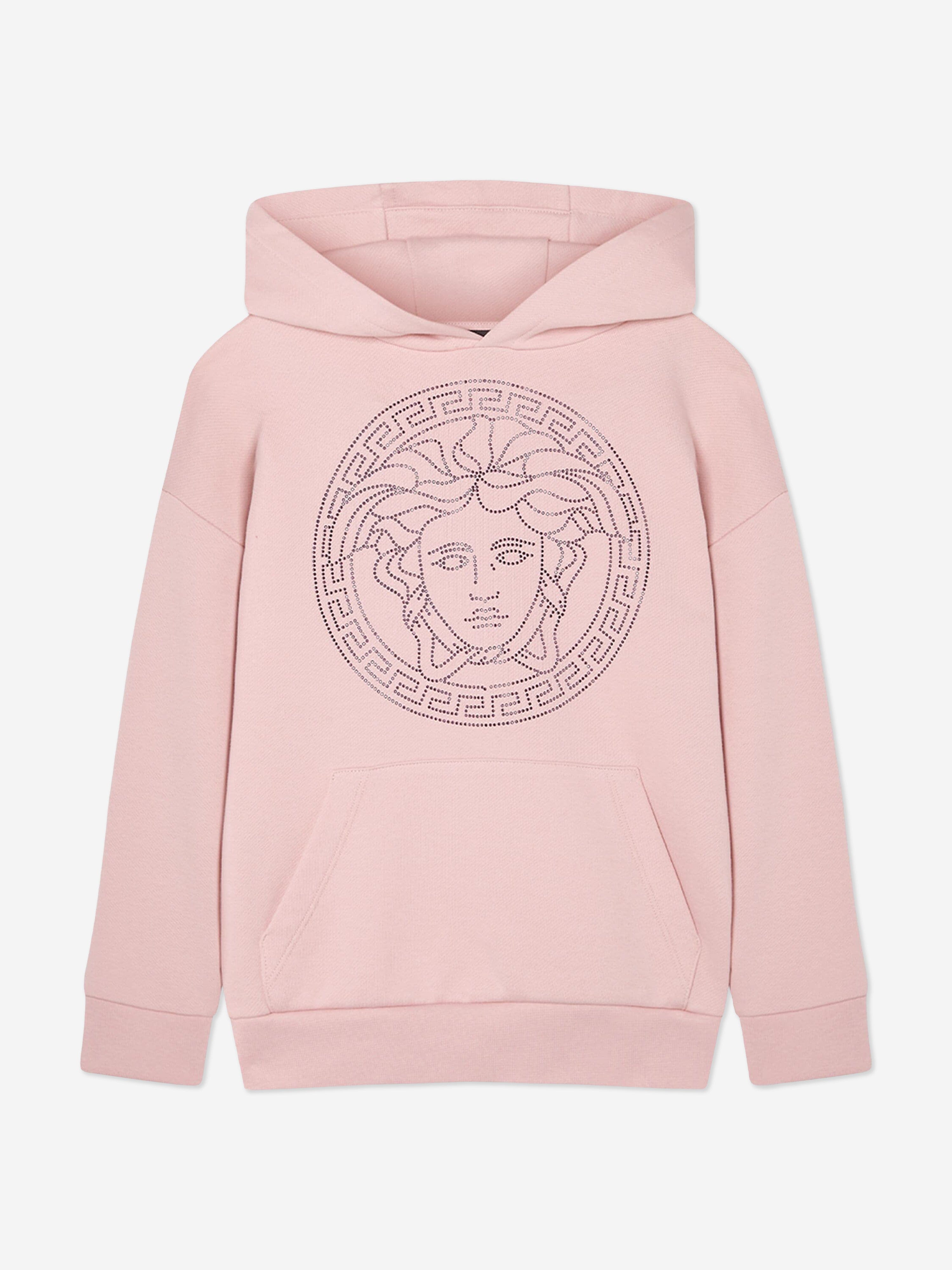 Versace Girls Diamante Medusa Logo Hoodie in Pink Outlet New