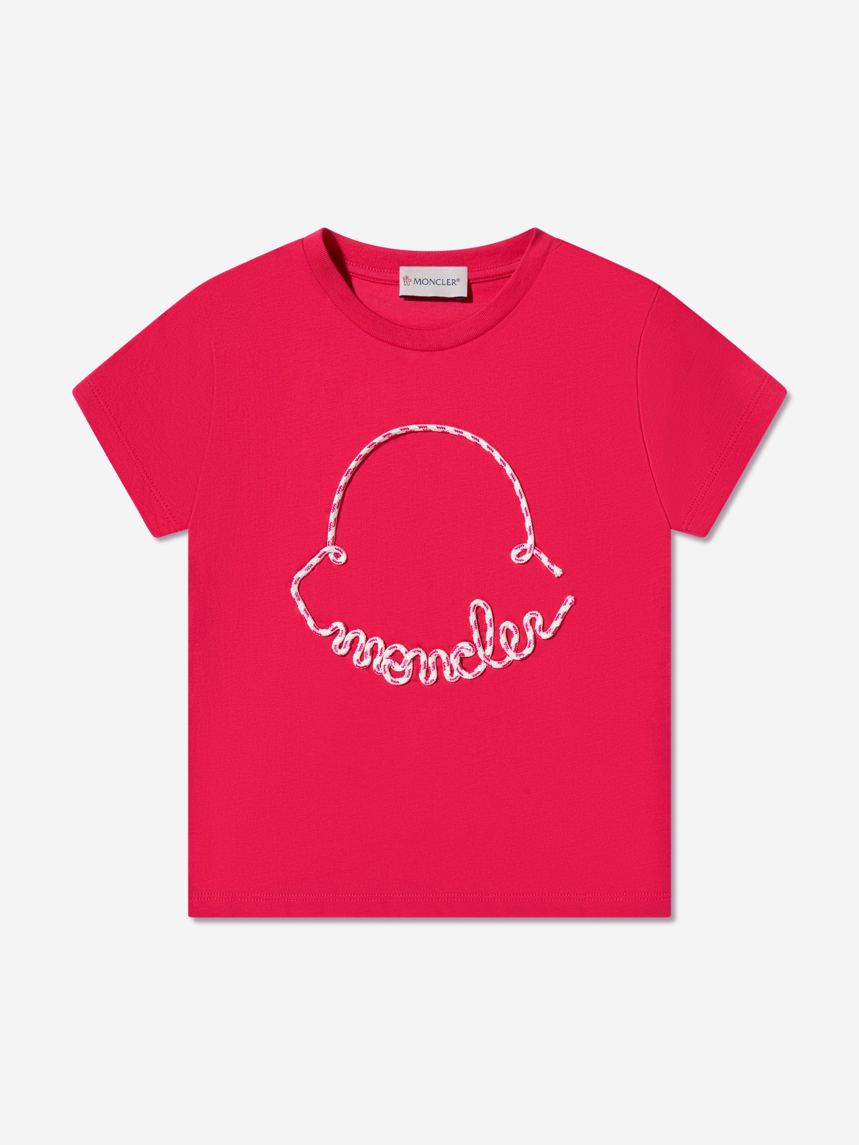 Moncler Enfant Girls Embroidered Logo T-Shirt in Red Outlet 100% Authentic