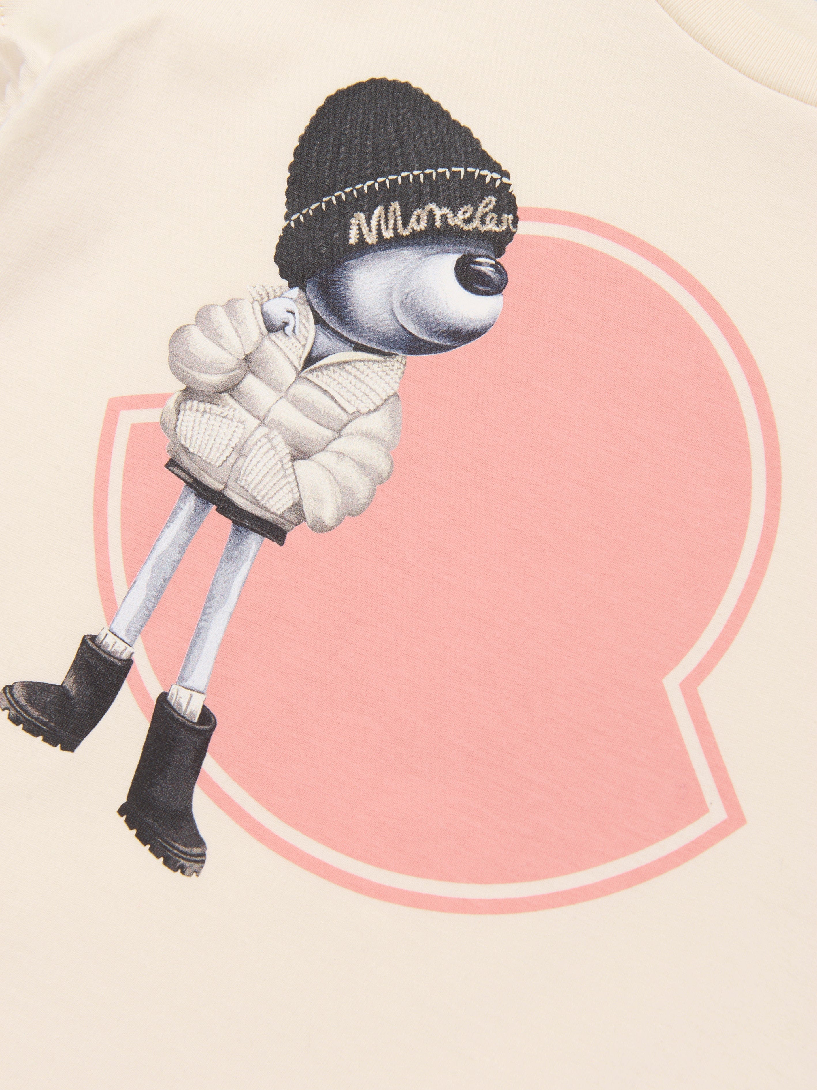 Moncler Enfant Girls Bear Motif Logo T-Shirt in Ivory Pay With Visa For Sale