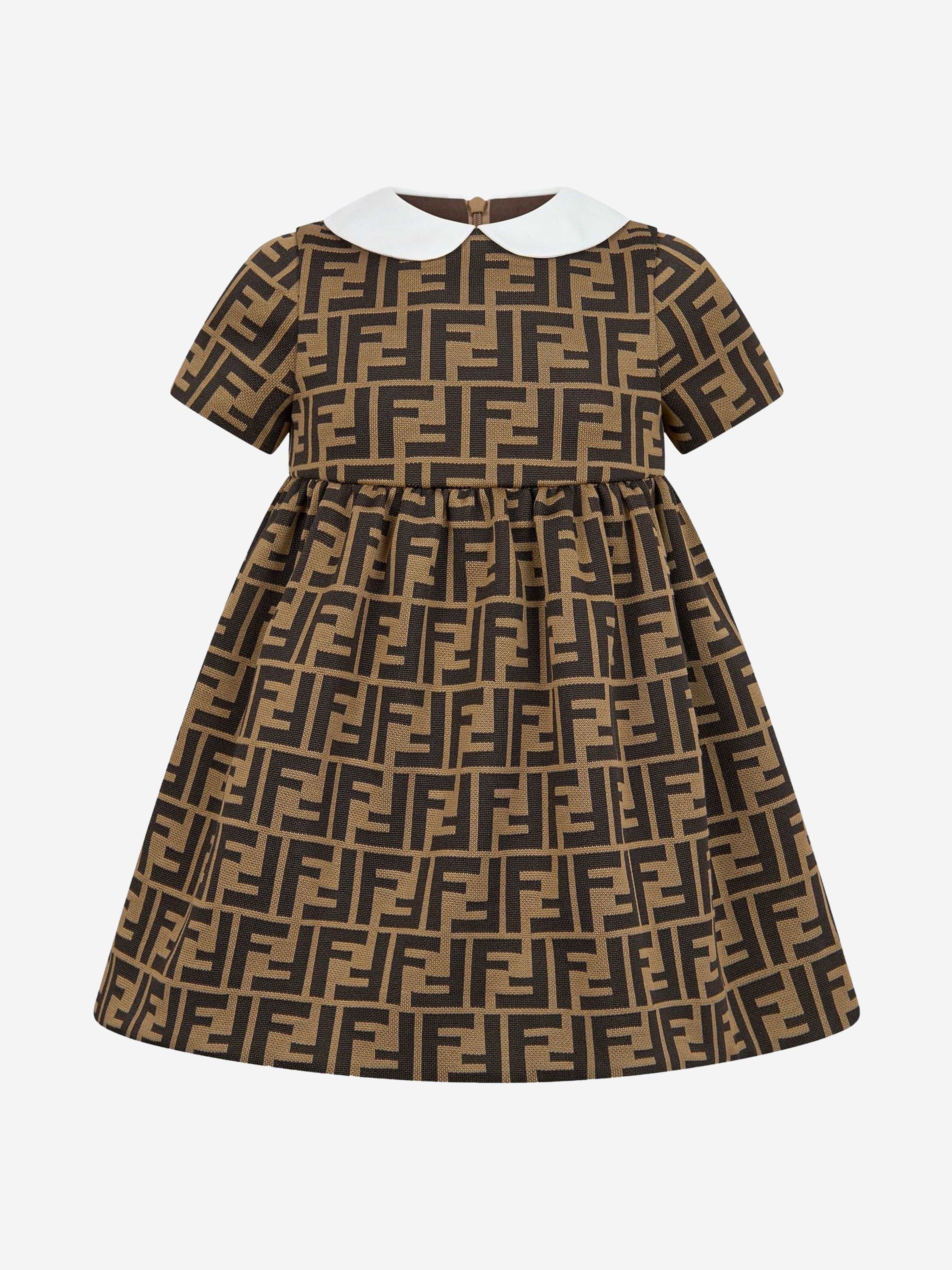 Fendi Baby Girls FF Logo Dress in Brown Clearance Latest