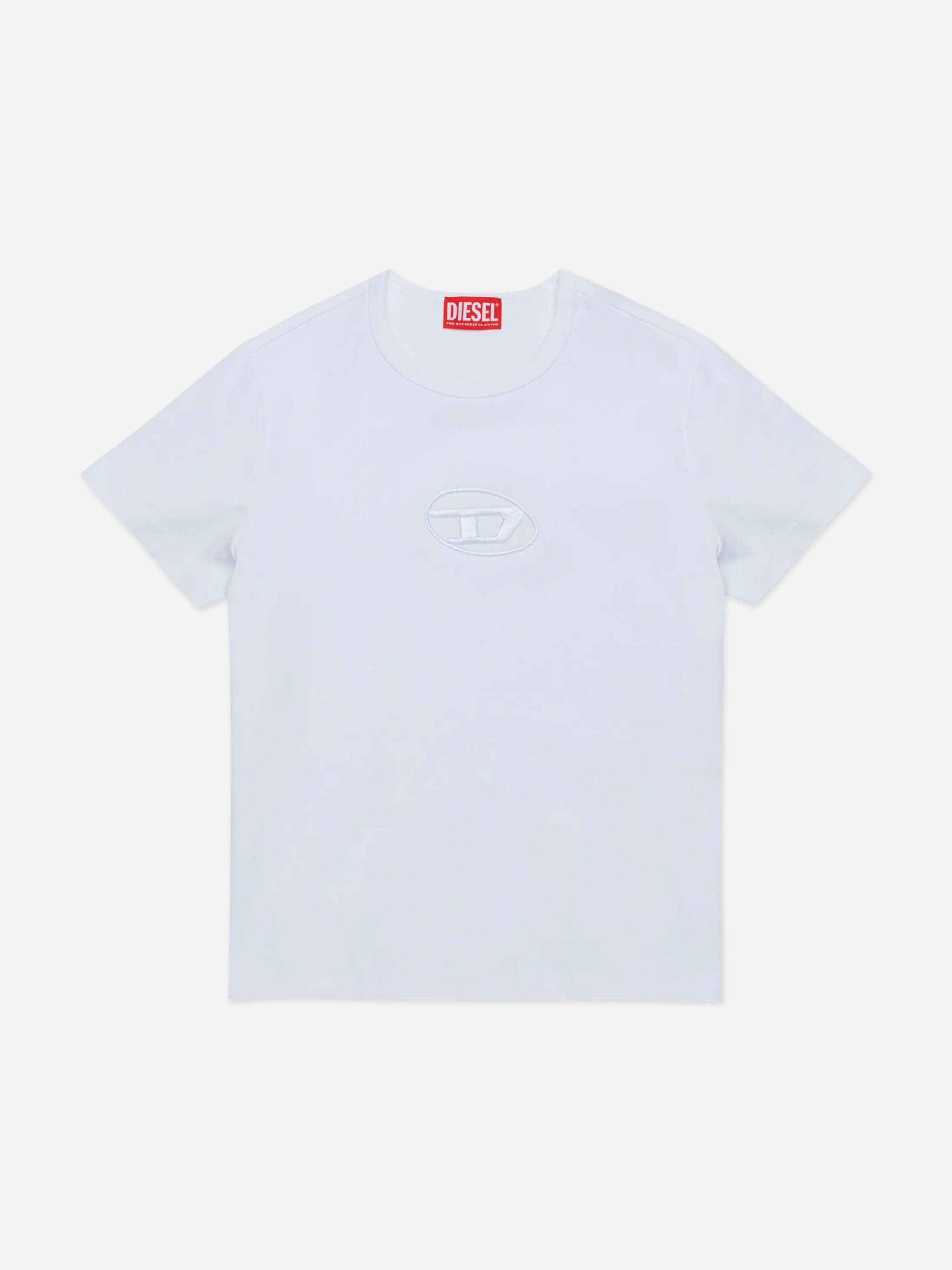 Diesel Girls Logo T-Shirt in White 2025 Newest Cheap Online