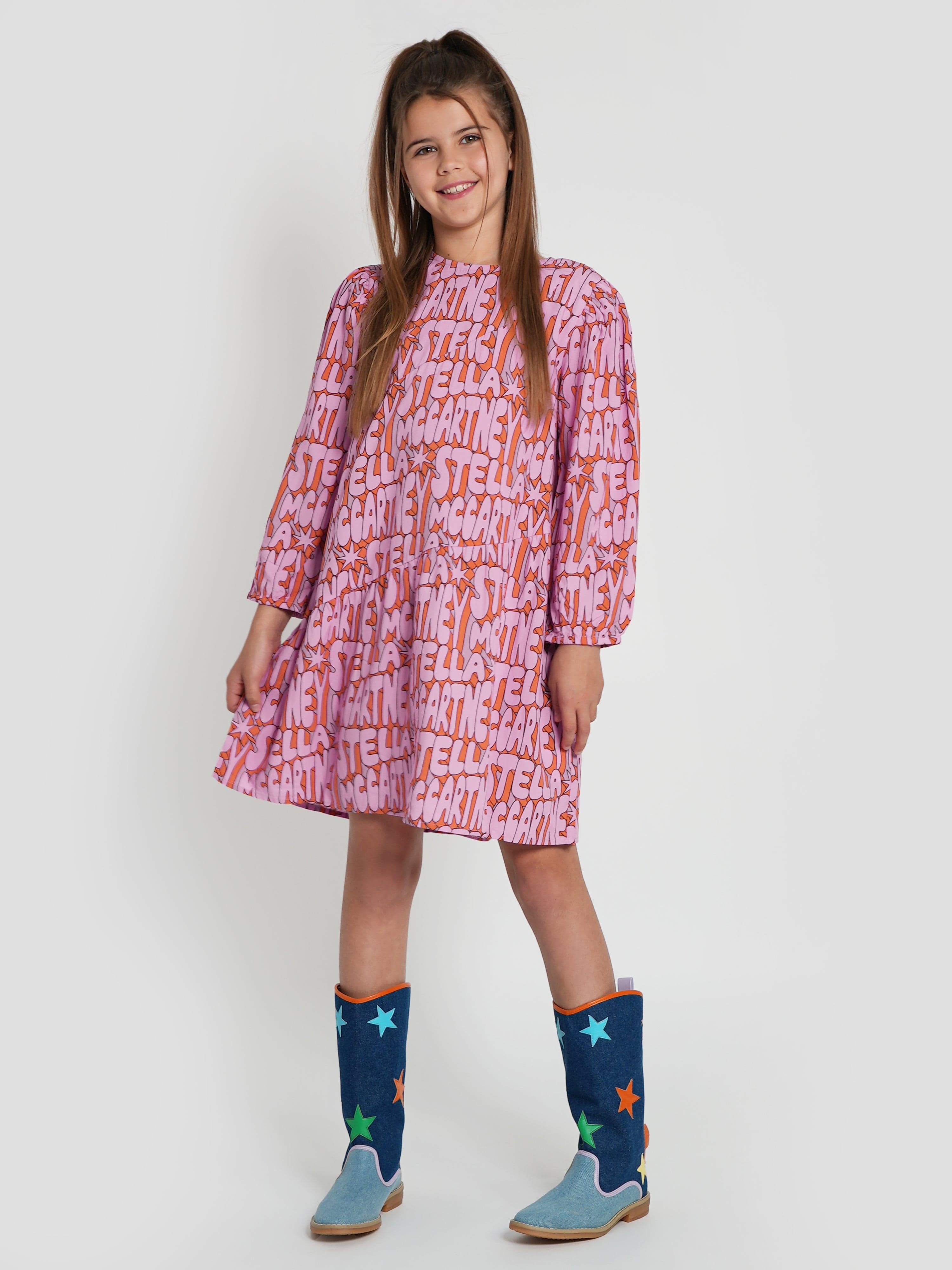 Stella McCartney Girls Woven Logo Dress in Pink Very Cheap Pice