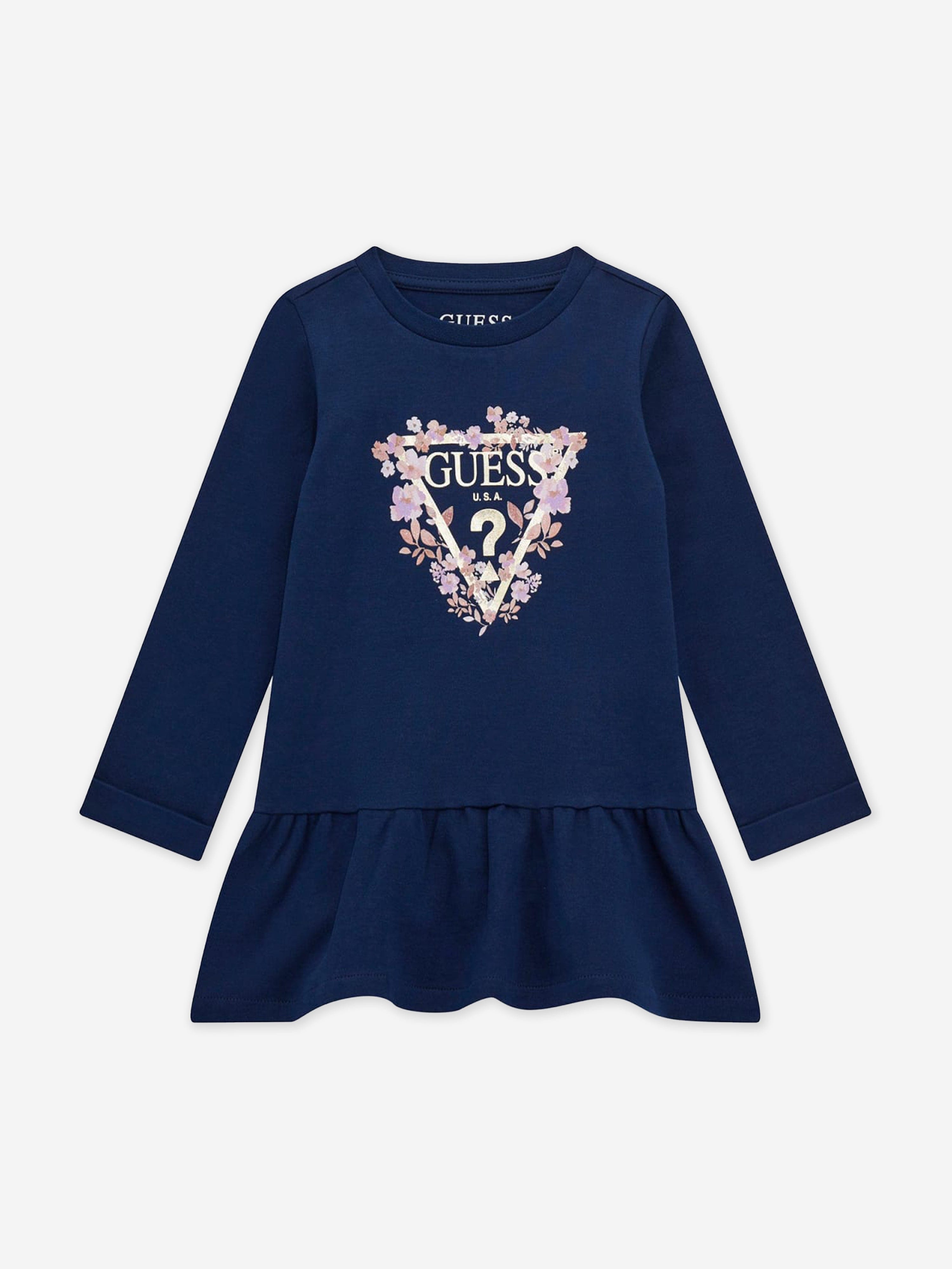 Guess Girls Logo Jersey Dress in Blue Outlet Exclusive