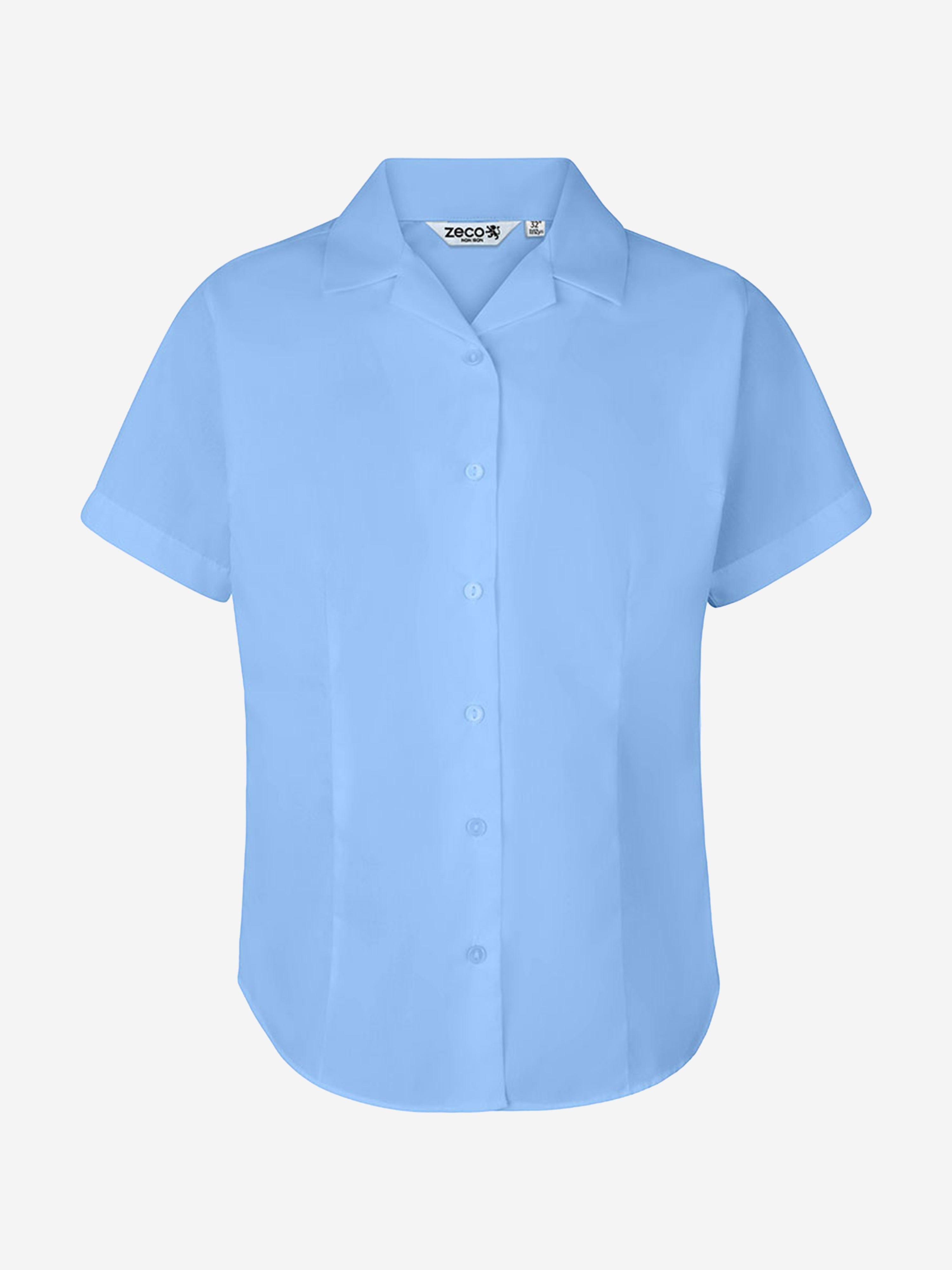 Zeco Girls School Fitted Short Sleeve Revere Collar Blouse in Blue Clearance Nicekicks