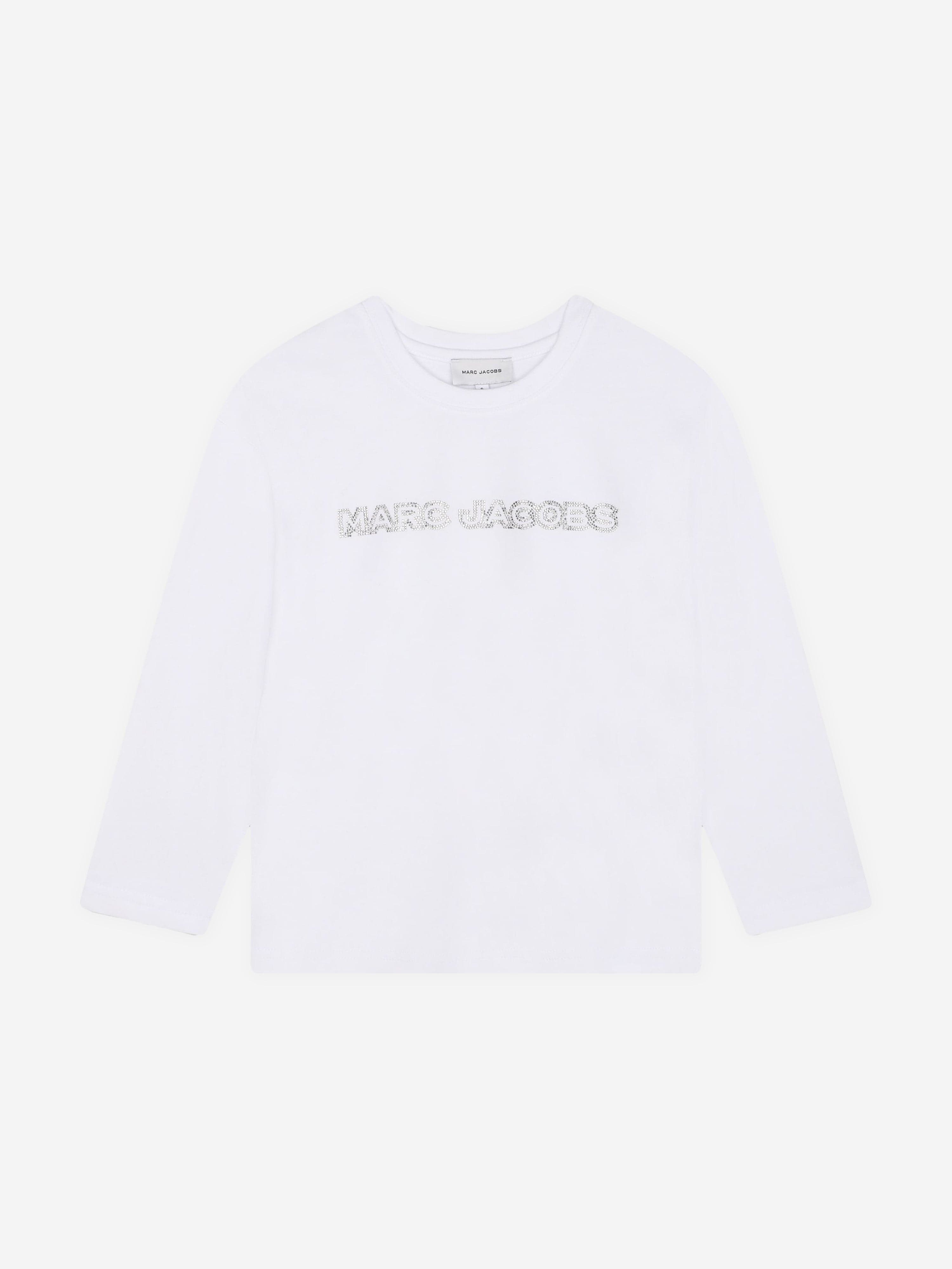 MARC JACOBS Girls Long Sleeve Diamante Logo T-Shirt in White Official Cheap Online