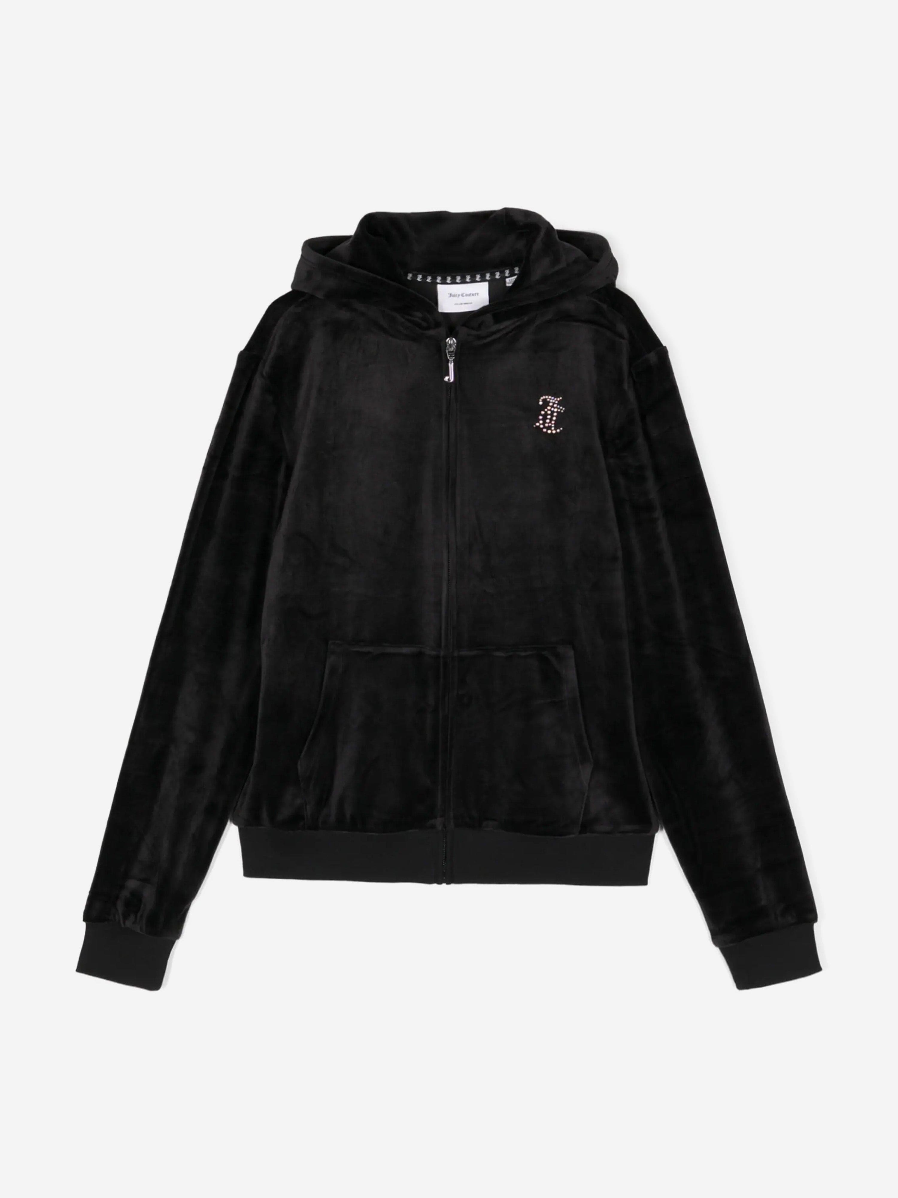 Juicy Couture Girls Diamante Logo Zip Up Top in Black Clearance 100% Original