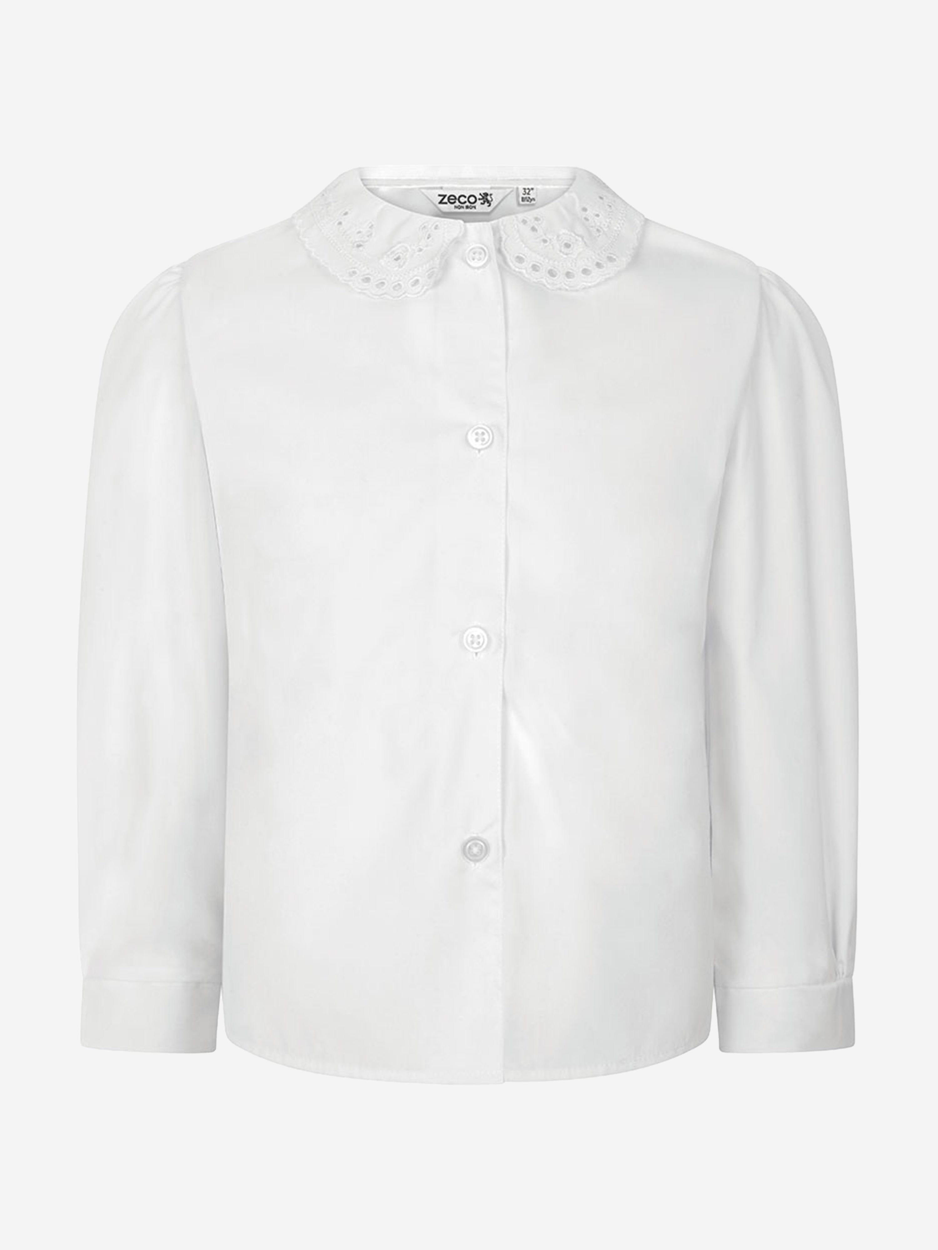 Zeco Girls School Long Sleeve Lace Collar Blouse in White Best Place To Buy Online