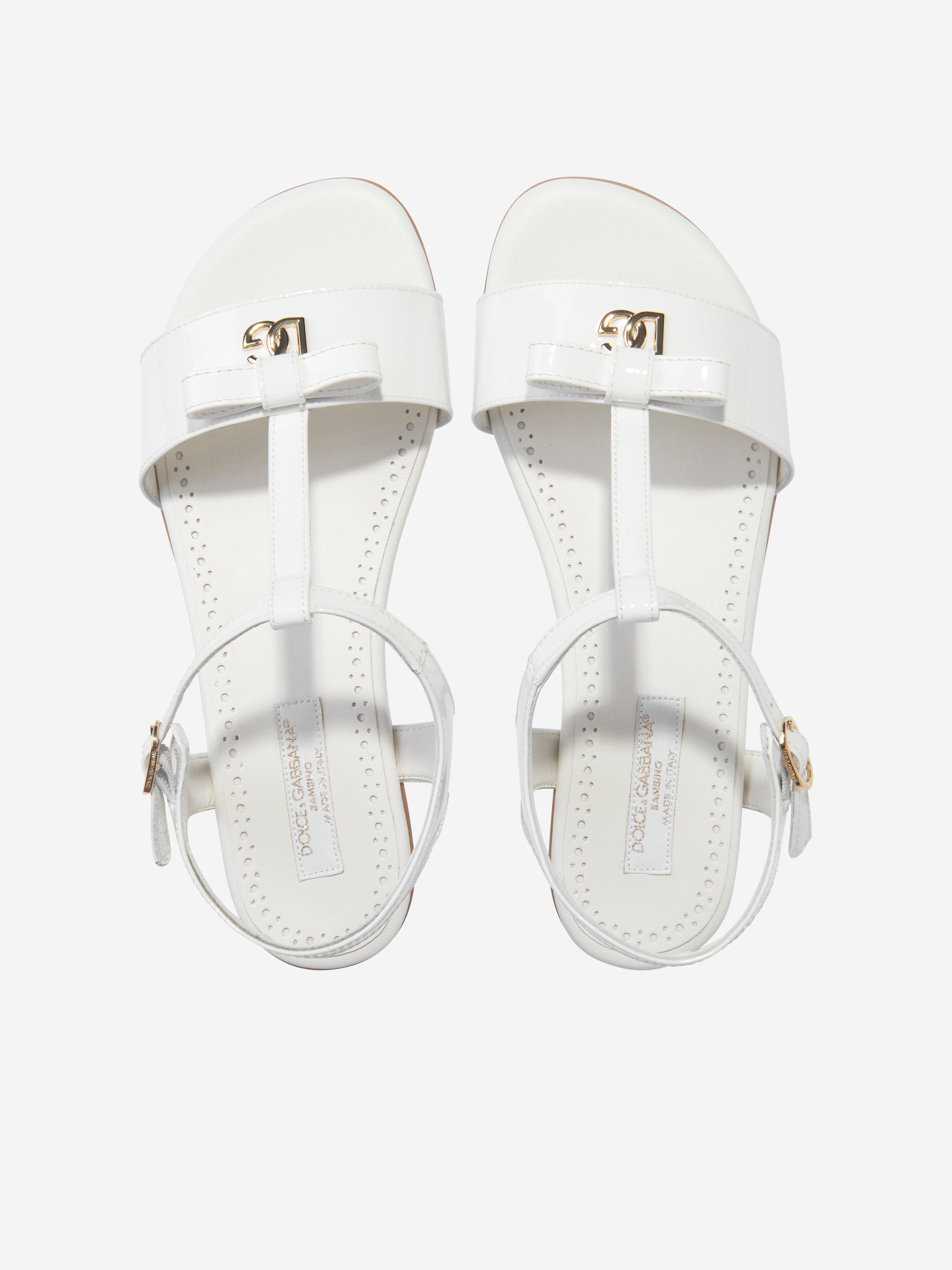 Dolce & Gabbana Girls Patent Leather Sandals in White 100% Authentic Sale Online