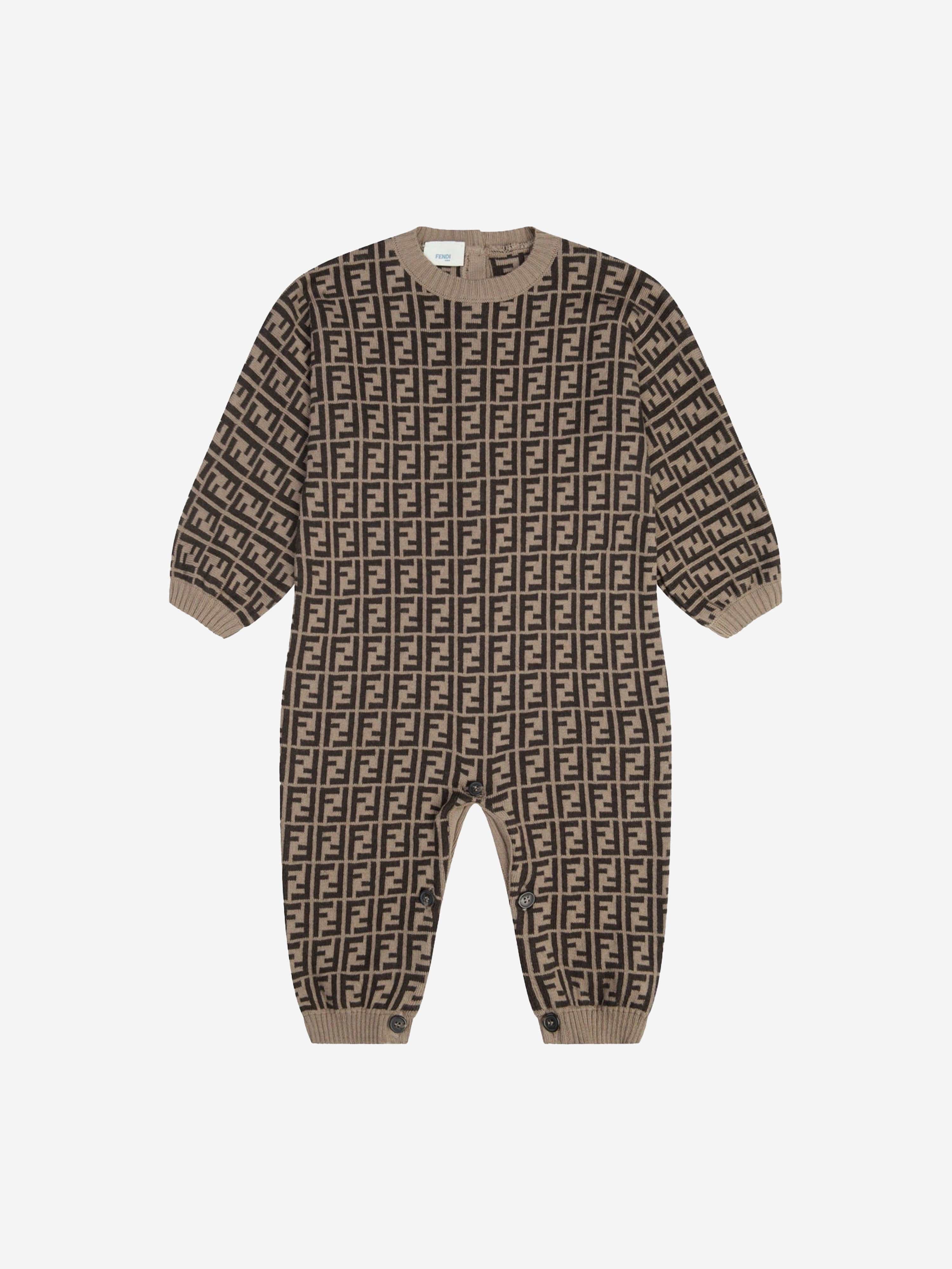 Fendi Baby Cotton & Cashmere Romper in Brown Outlet Get To Buy