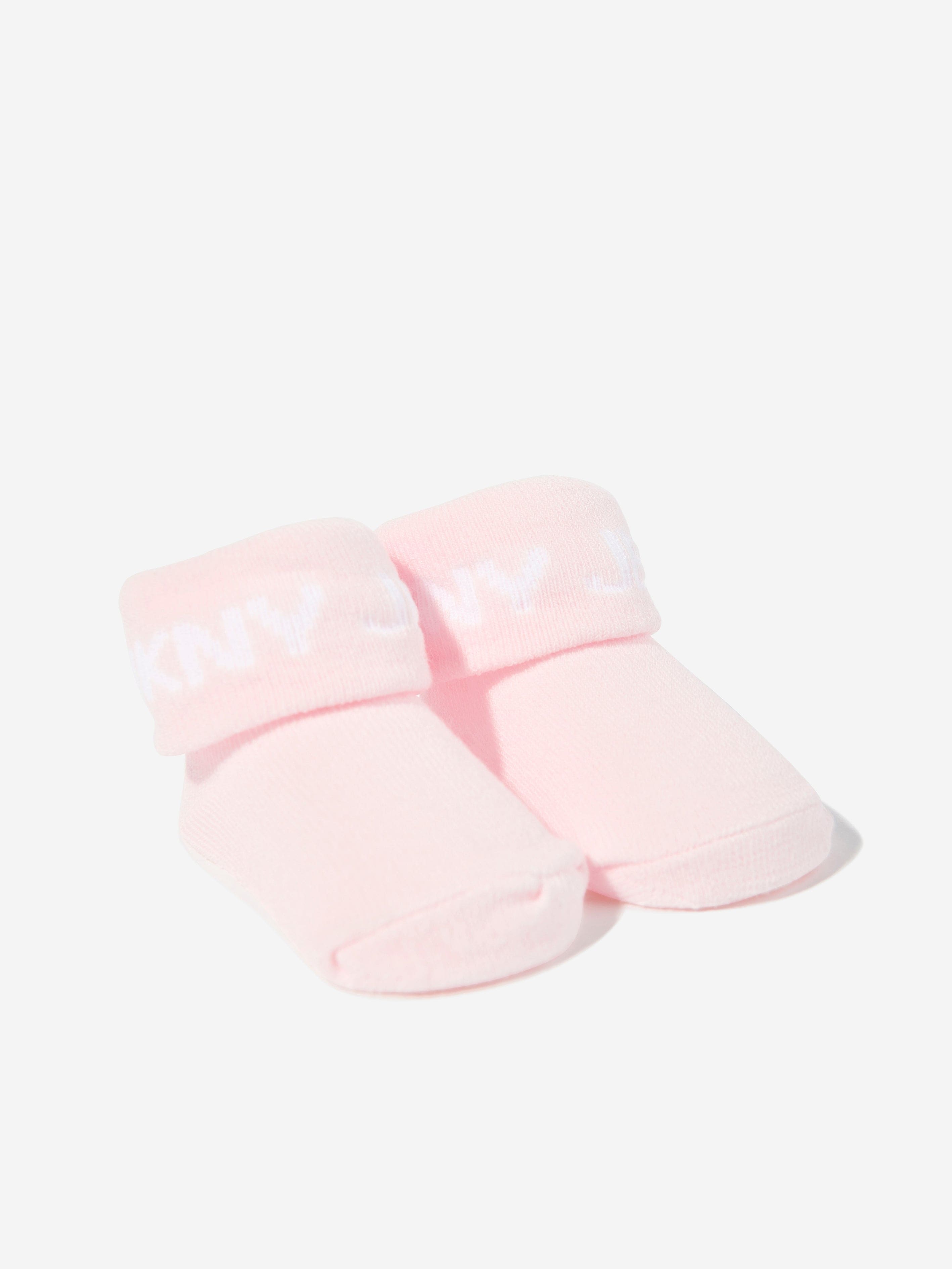 DKNY Baby Girls Pom Pom Knitted Hat and Socks Set in Pink Cost Cheap Online