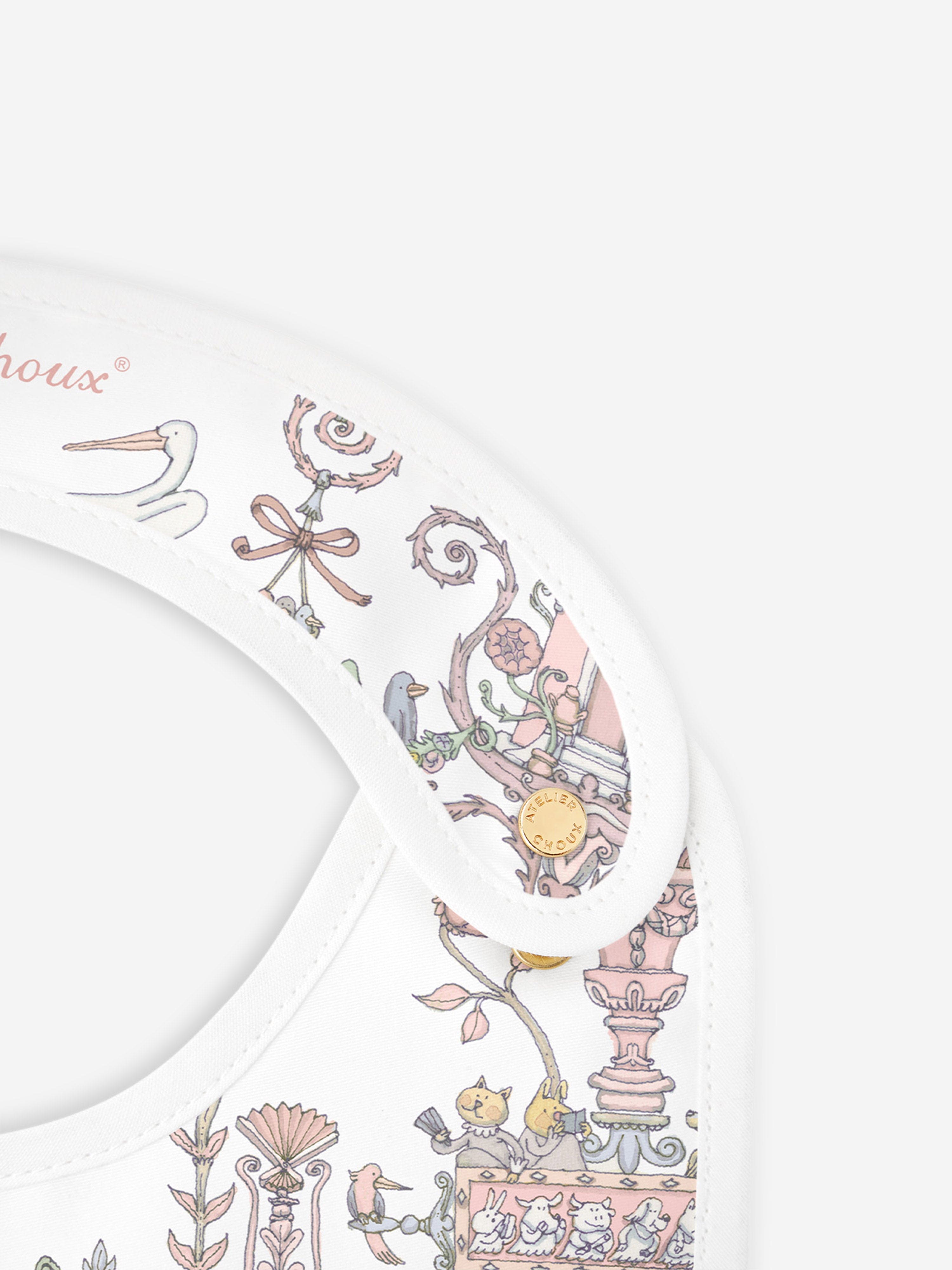 Atelier Choux Baby Girls Toile de Jouy - Caitlin Wilson Satin Bib in Pink Buy Cheap Clearance