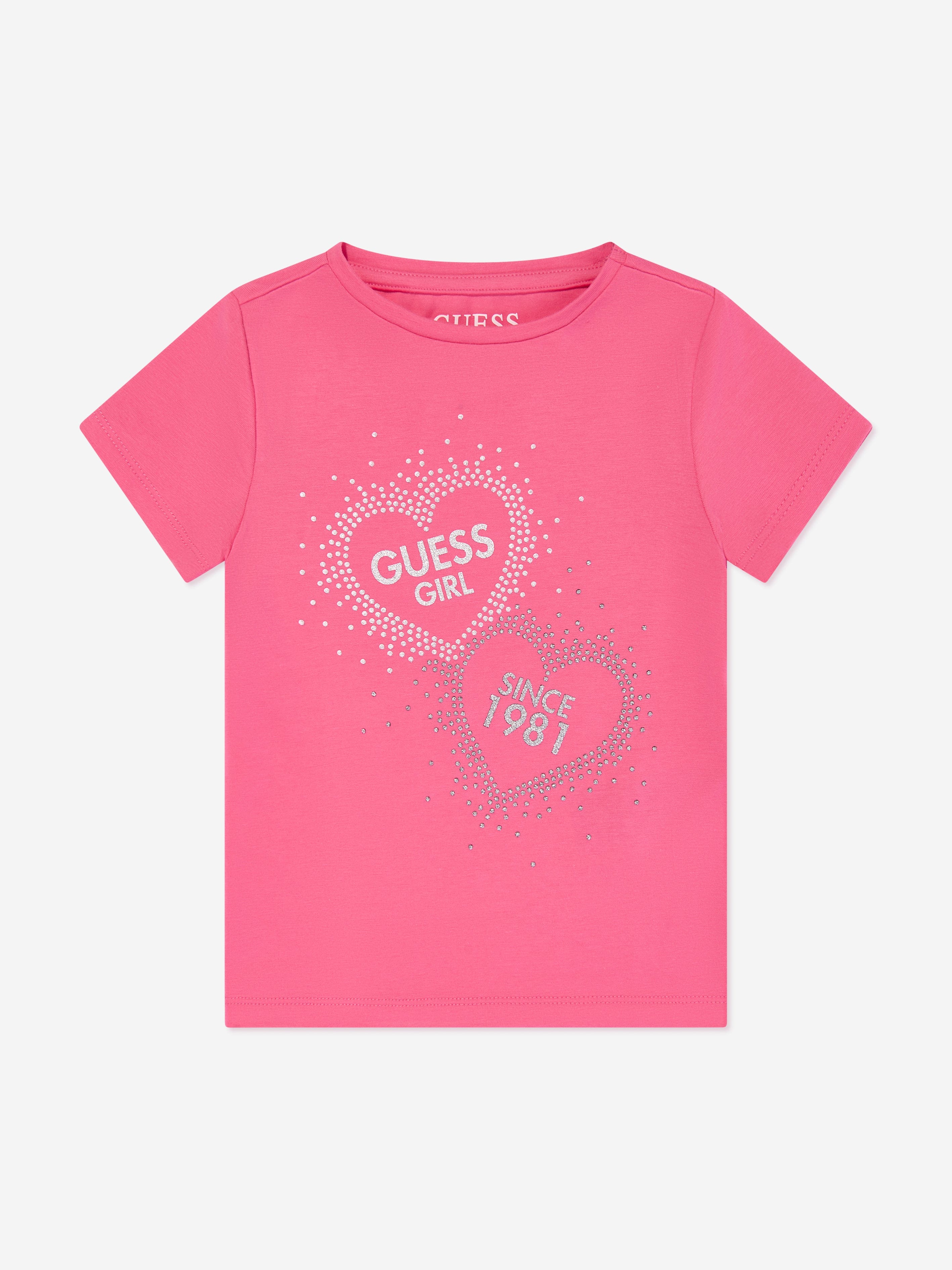 Guess Girls Heart Logo T-Shirt in Pink Best Place Online