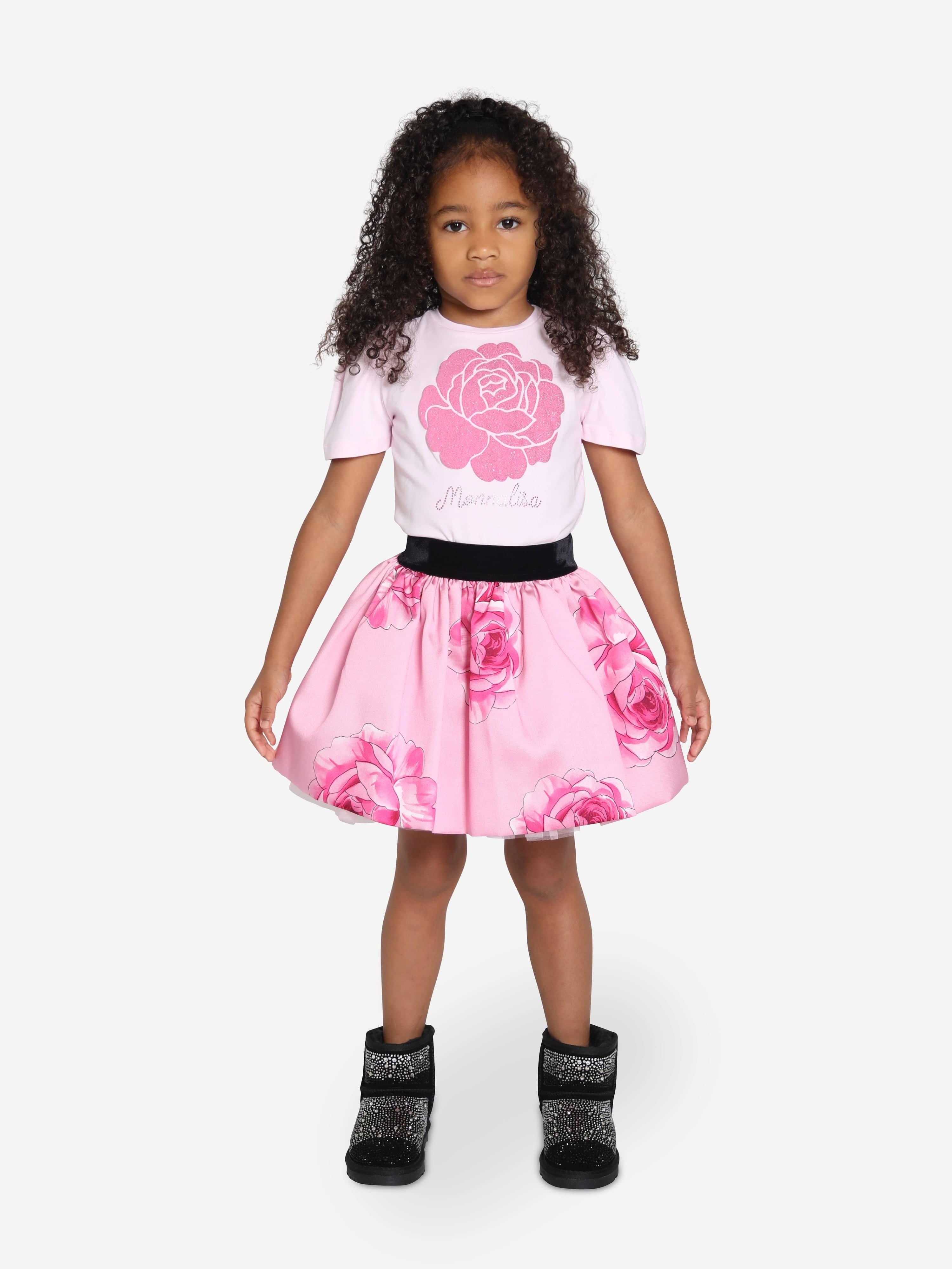 Monnalisa Girls Rose Mini Skirt in Pink Free Shipping Online