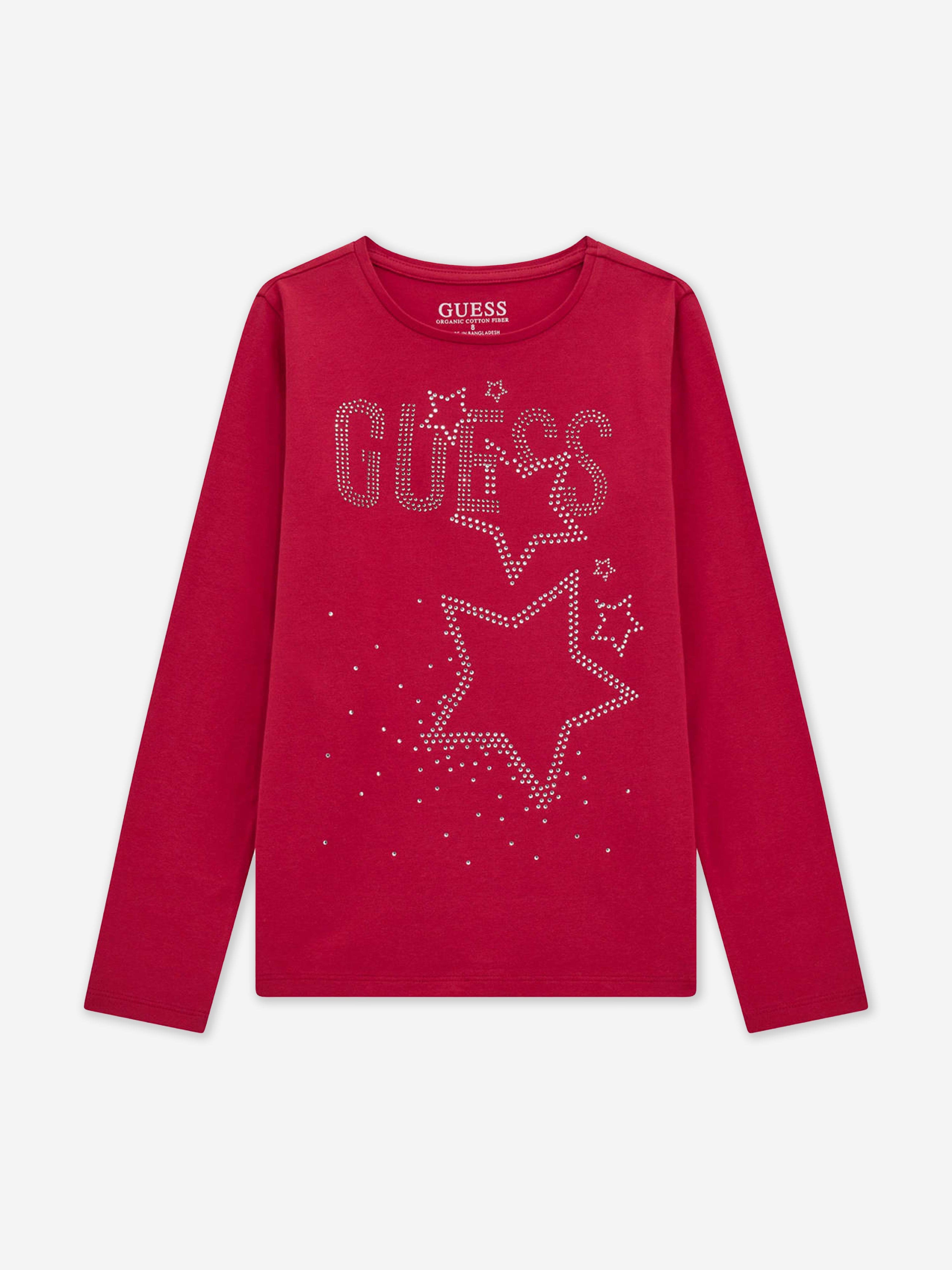 Guess Girls Long Sleeve Logo T-Shirt in Pink Nicekicks Cheap Pice