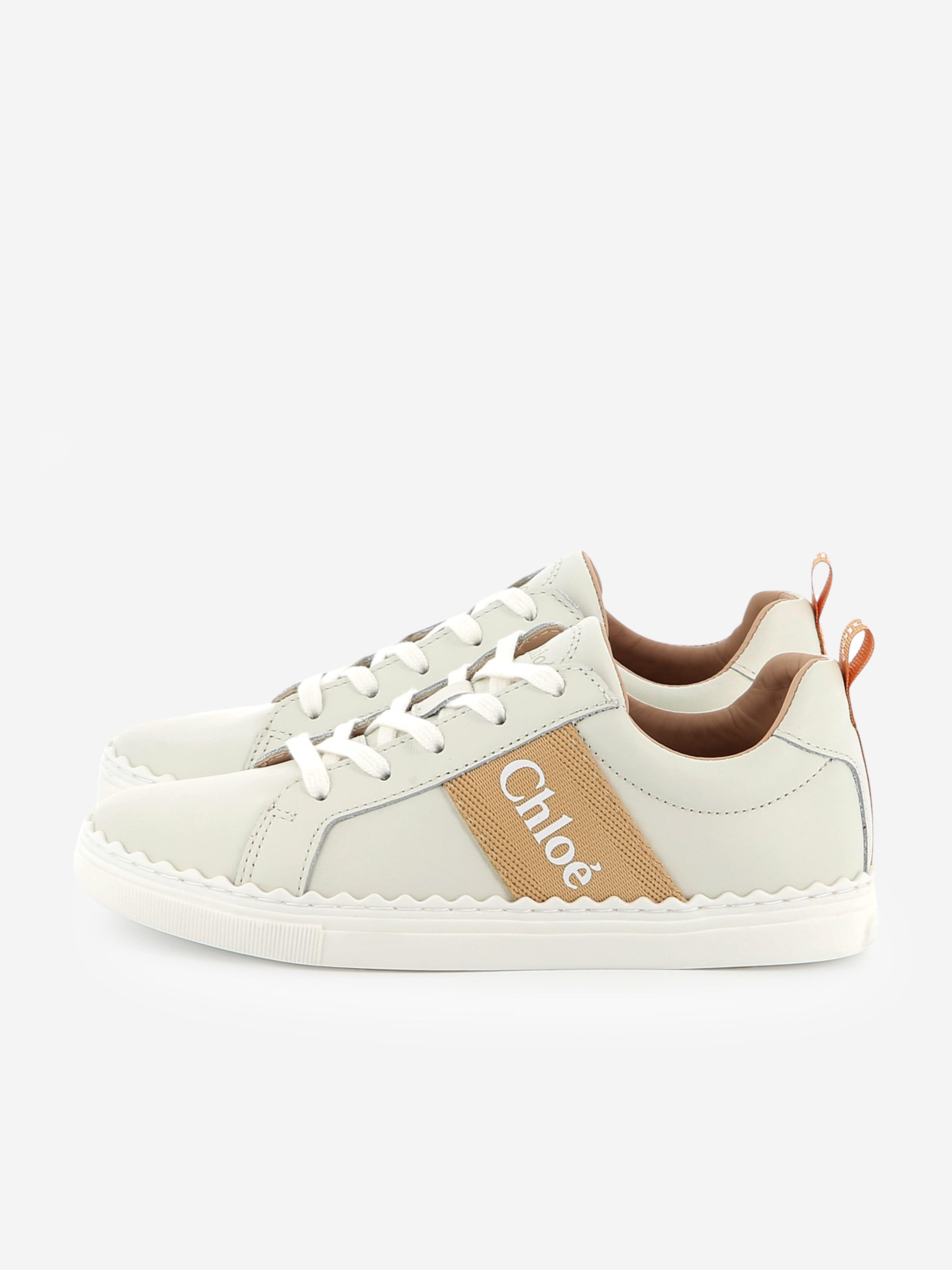 Chlo¨¦ Girls Leather Logo Trainers in Beige Cheap Outlet Locations