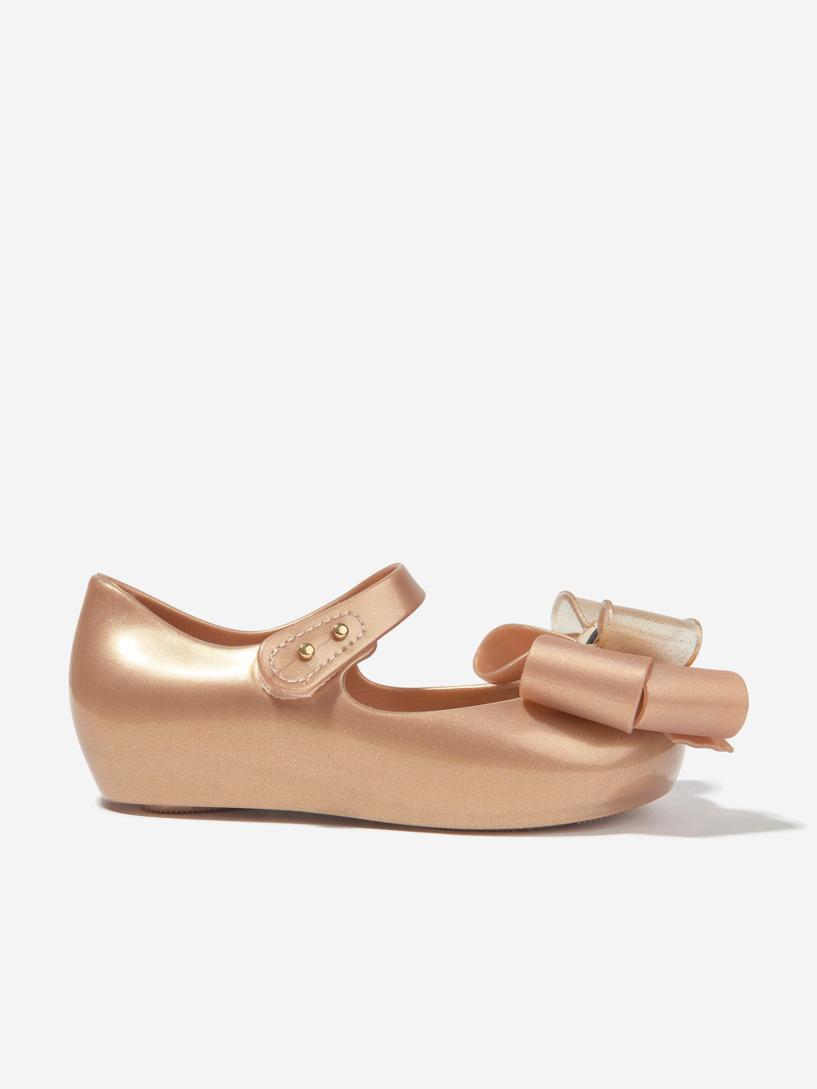 Mini Melissa Girls Mini Ultragirl Fab Bow Ballerinas in Gold With Paypal Low Pice