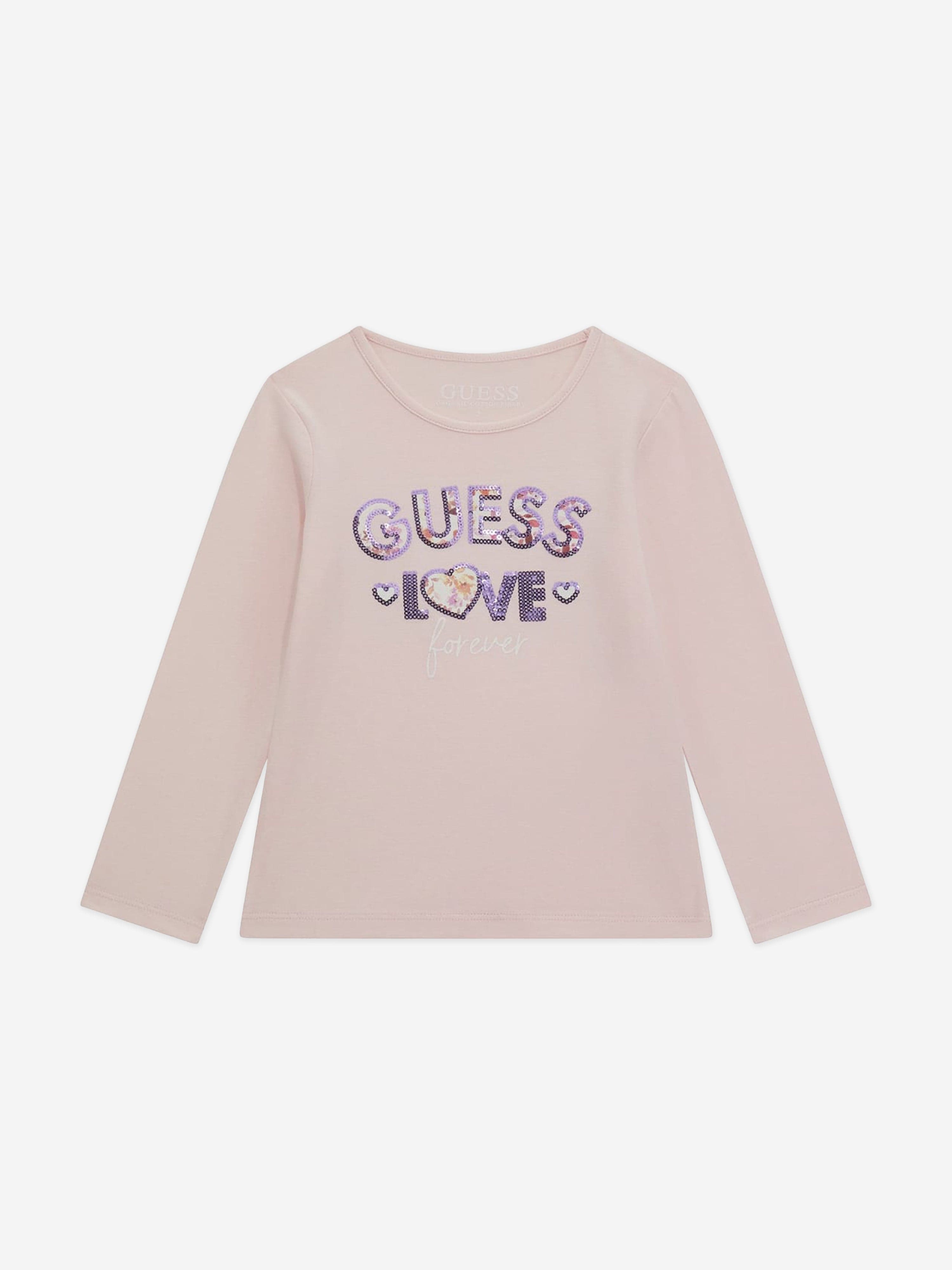 Guess Girls Long Sleeve Logo T-Shirt in Pink Wide Range Of Online